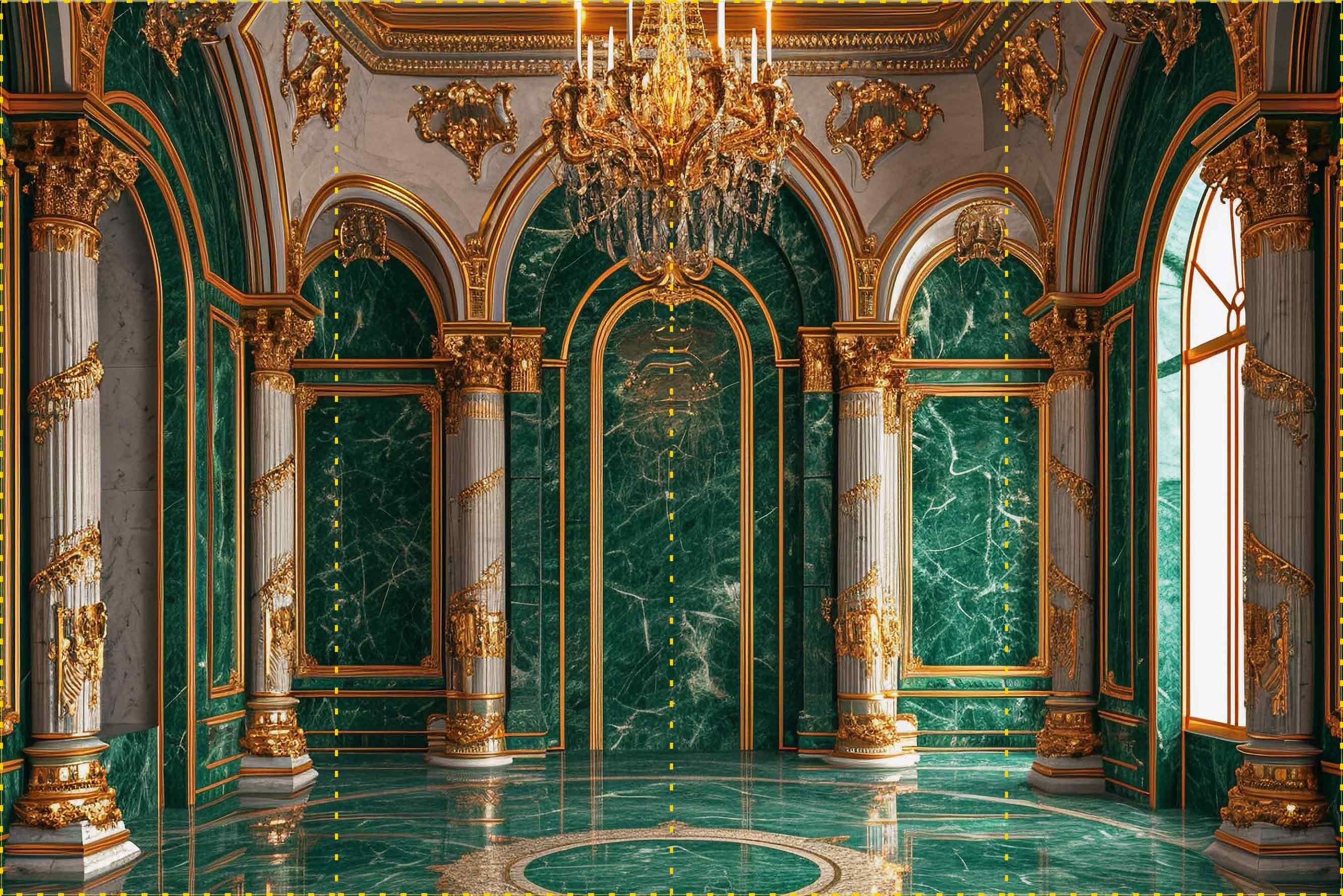 Yeşil ve Gold Sütunlar 2  - Organizasyon ve Fotoğraf Fonu  - Katlanır Kırışmaz Kumaş - Üç Boyutlu Fotoğraf Fonu - Fabric Backdrop