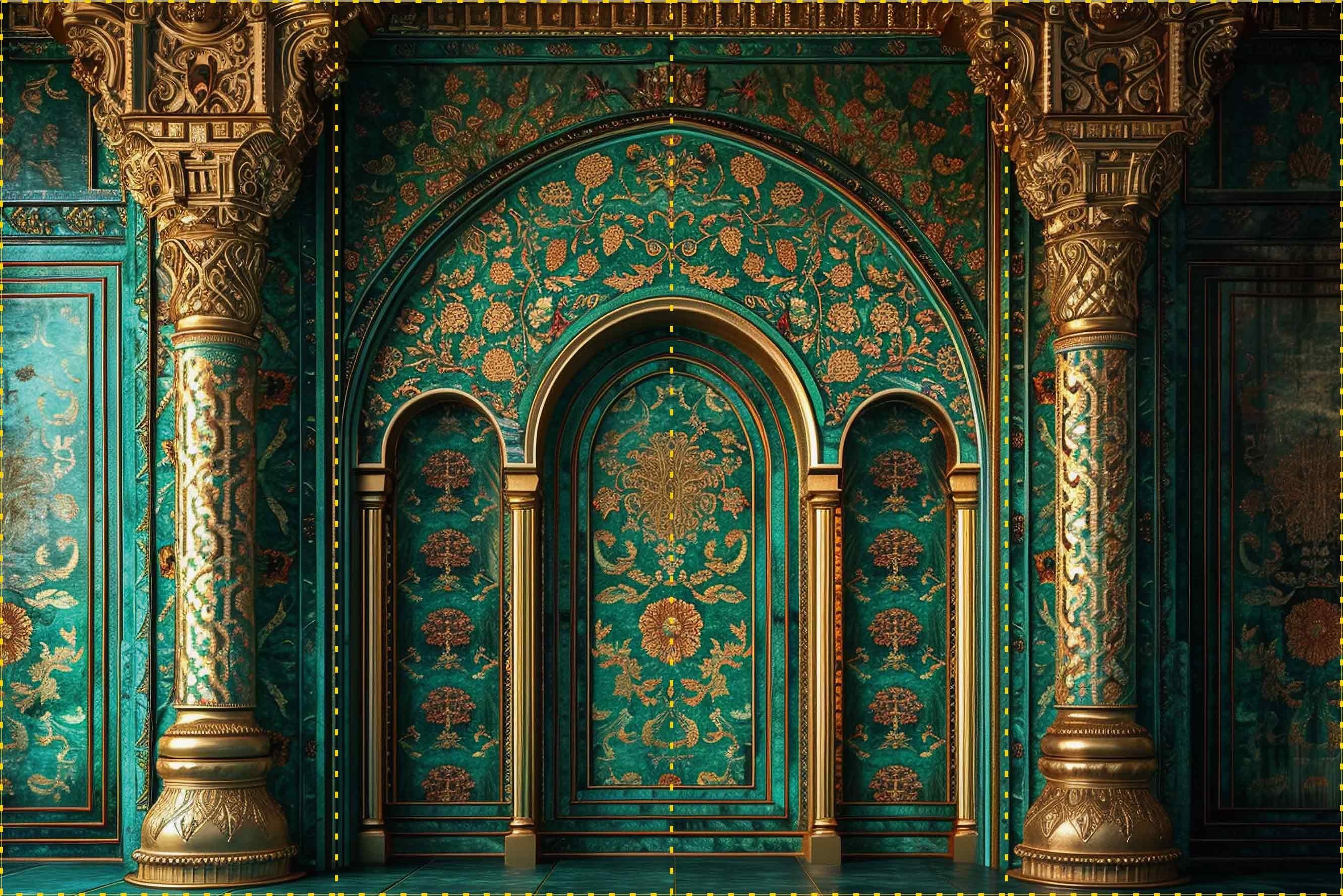 Yeşil ve Gold Sütunlar - Organizasyon ve Fotoğraf Fonu  - Katlanır Kırışmaz Kumaş - Üç Boyutlu Fotoğraf Fonu - Fabric Backdrop
