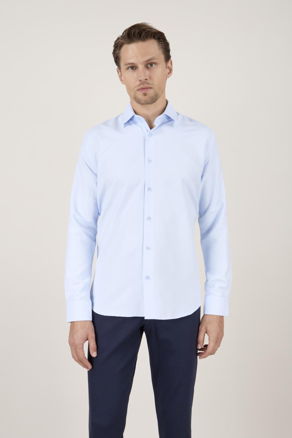 Erkek Slim Fit Açık Mavi Gömlek