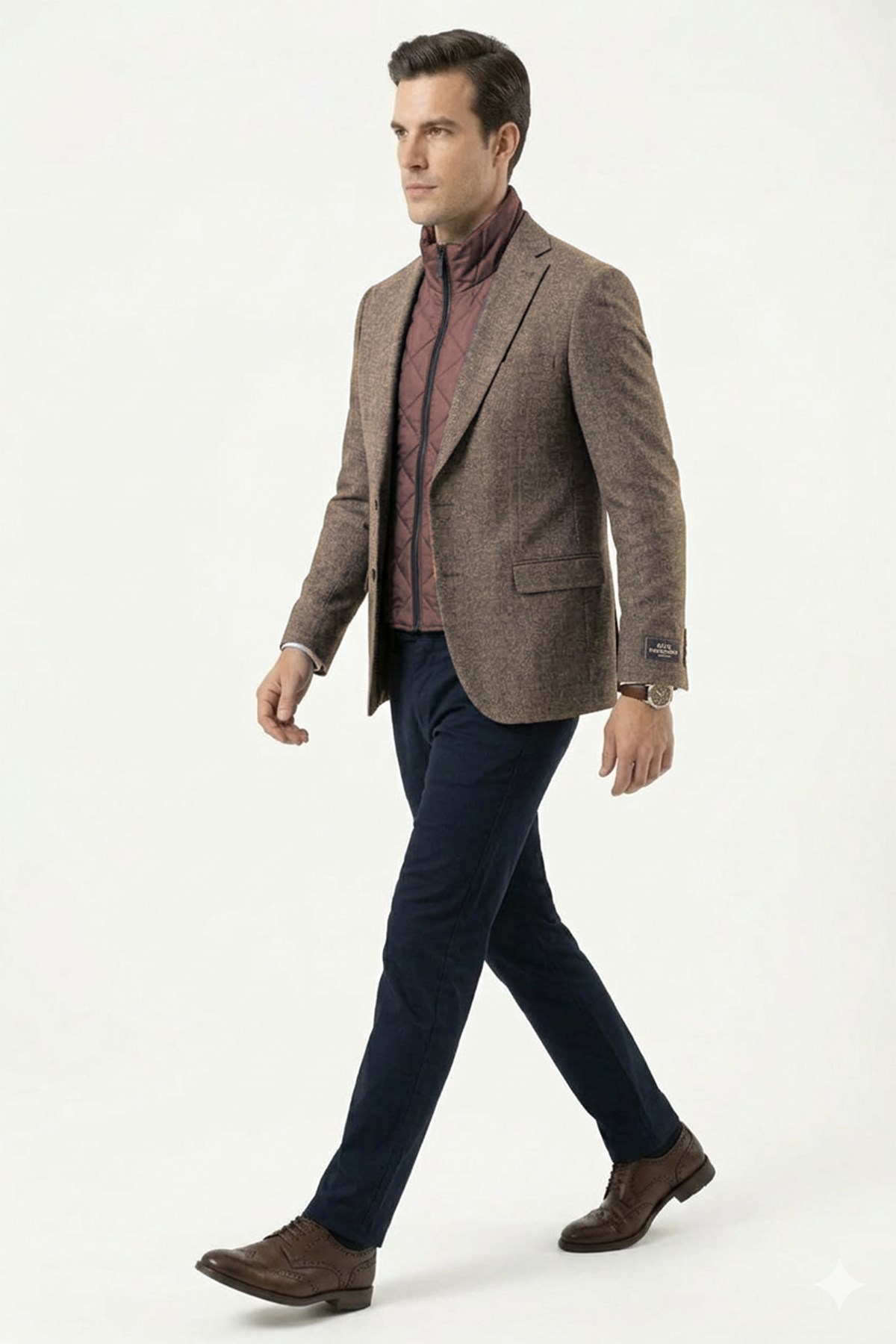 Erkek Slim Fit Mono Yaka Çıkarılabilir Kapitone Astarlı Açık Bej Ceket