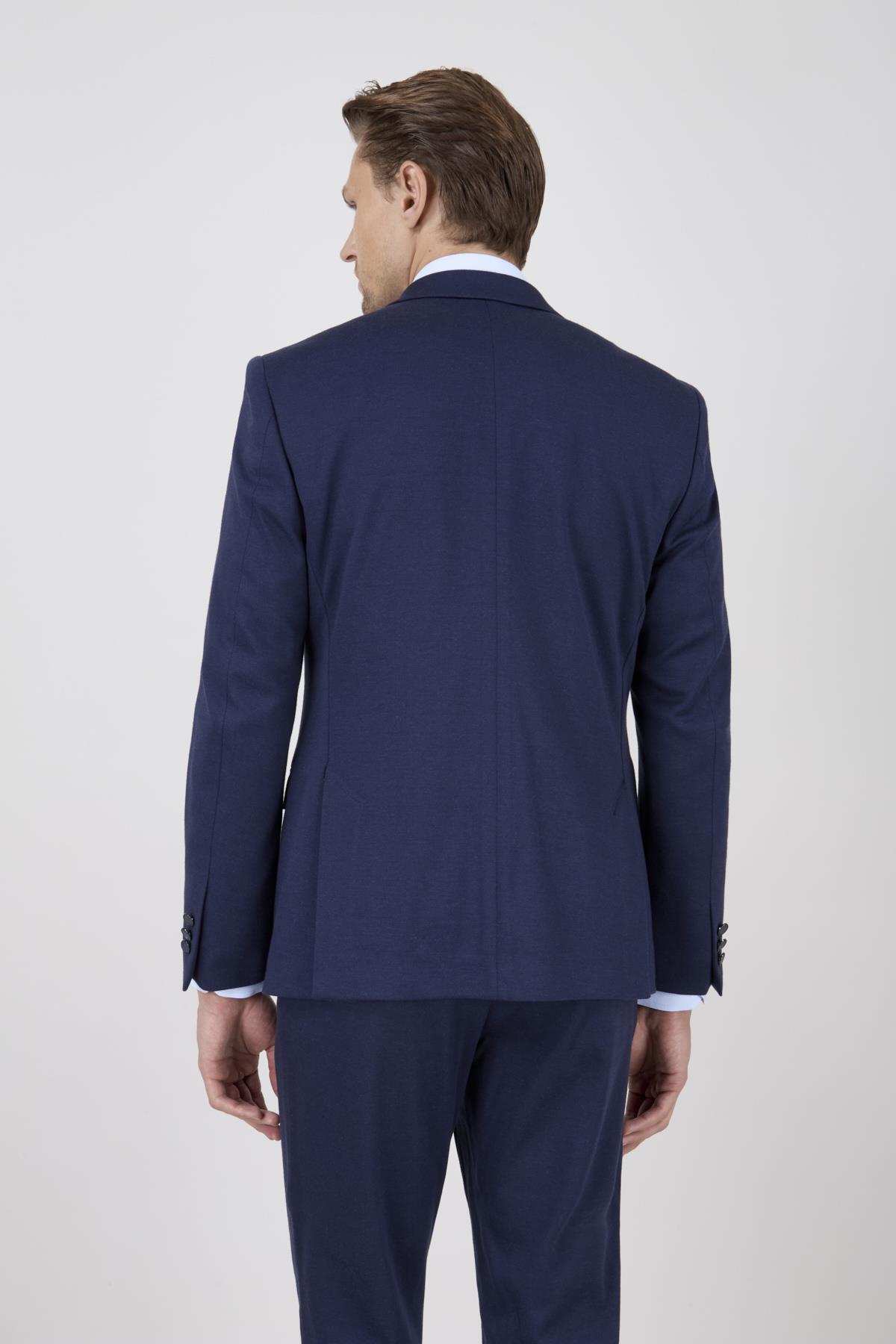 Erkek Slim Fit Mono Yaka Açık Lacivert Yarım Astar Takım Elbise