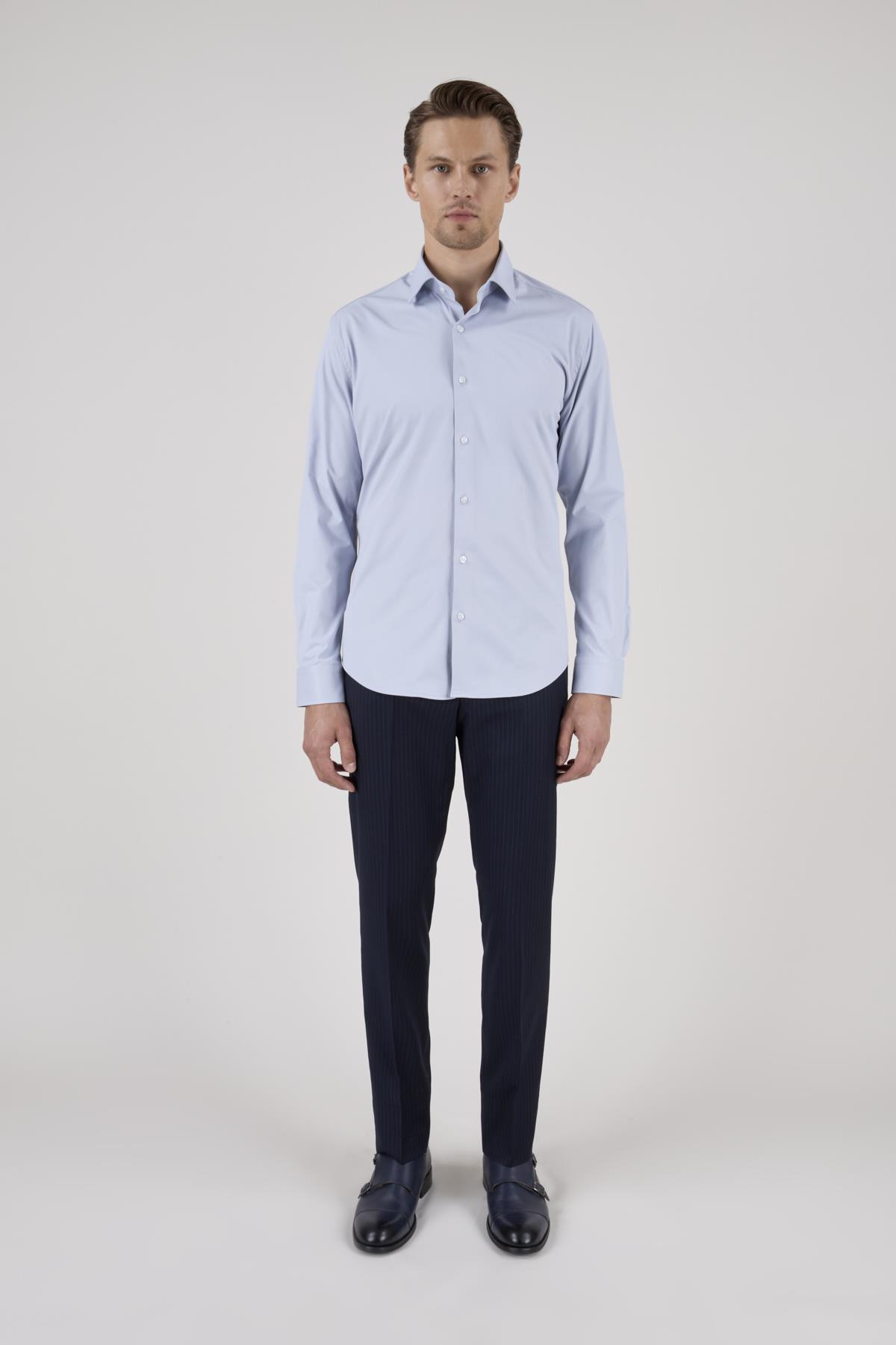 Erkek Slim Fit Açık Gri Gömlek