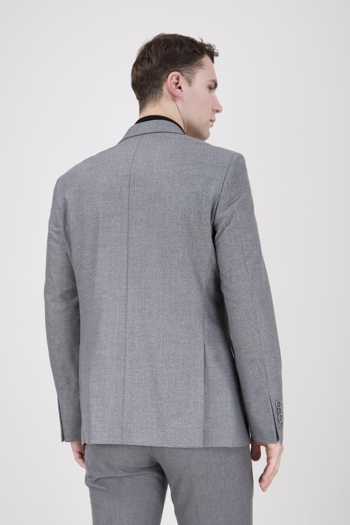 Erkek Slim Fit Mono Yaka Balık Sırtı Açık Gri Ceket