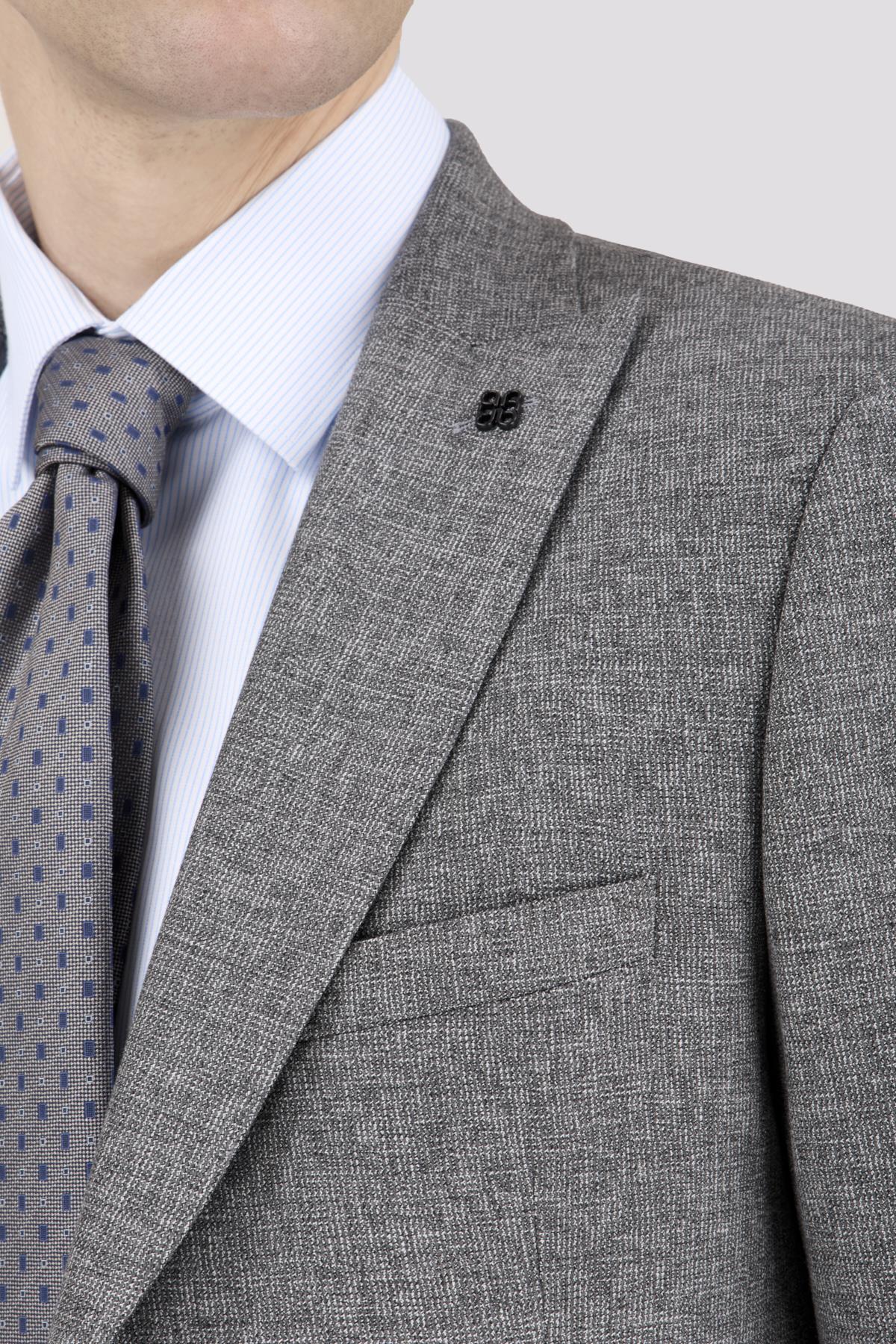 Erkek Slim Fit Sivri Yaka Açık Gri Ceket