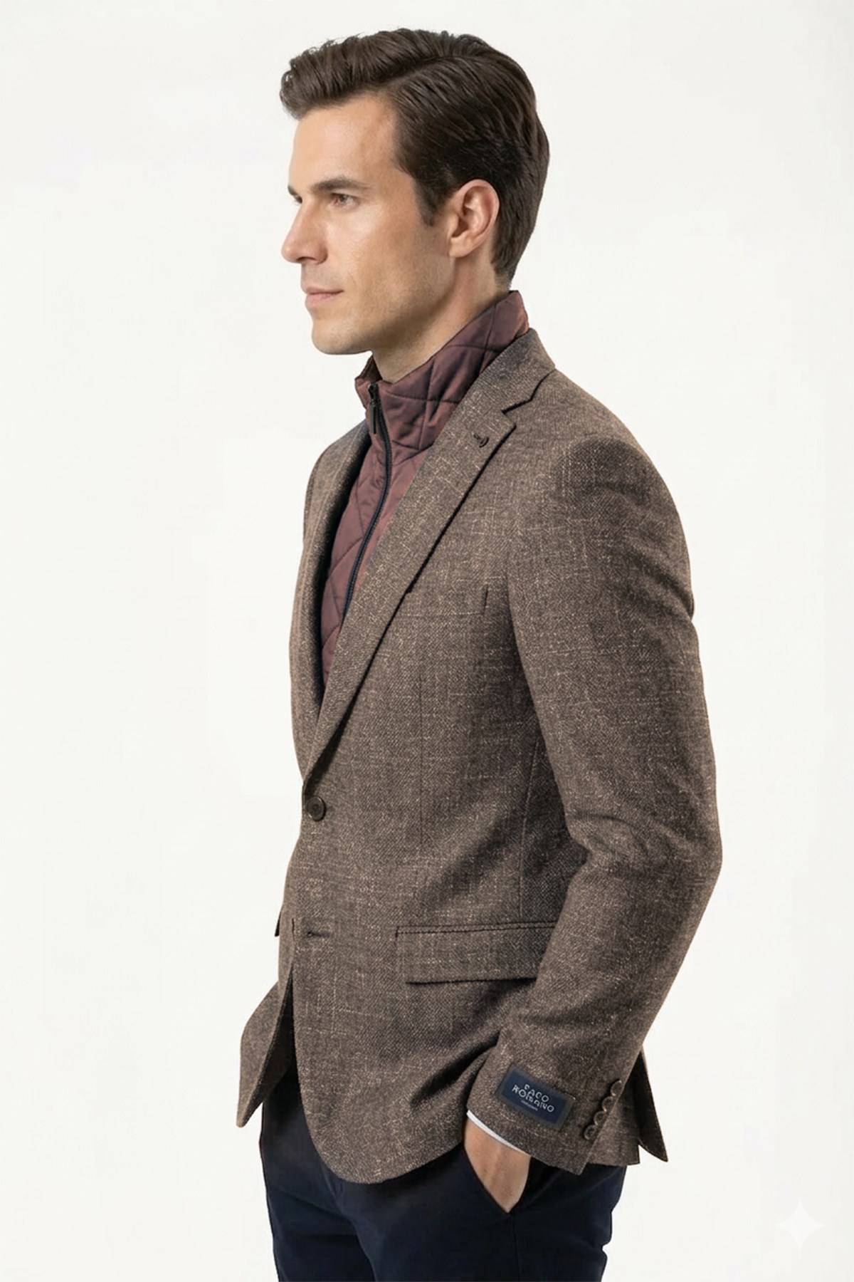 Erkek Slim Fit Mono Yaka Çıkarılabilir Kapitone Astarlı Açık Bej Ceket