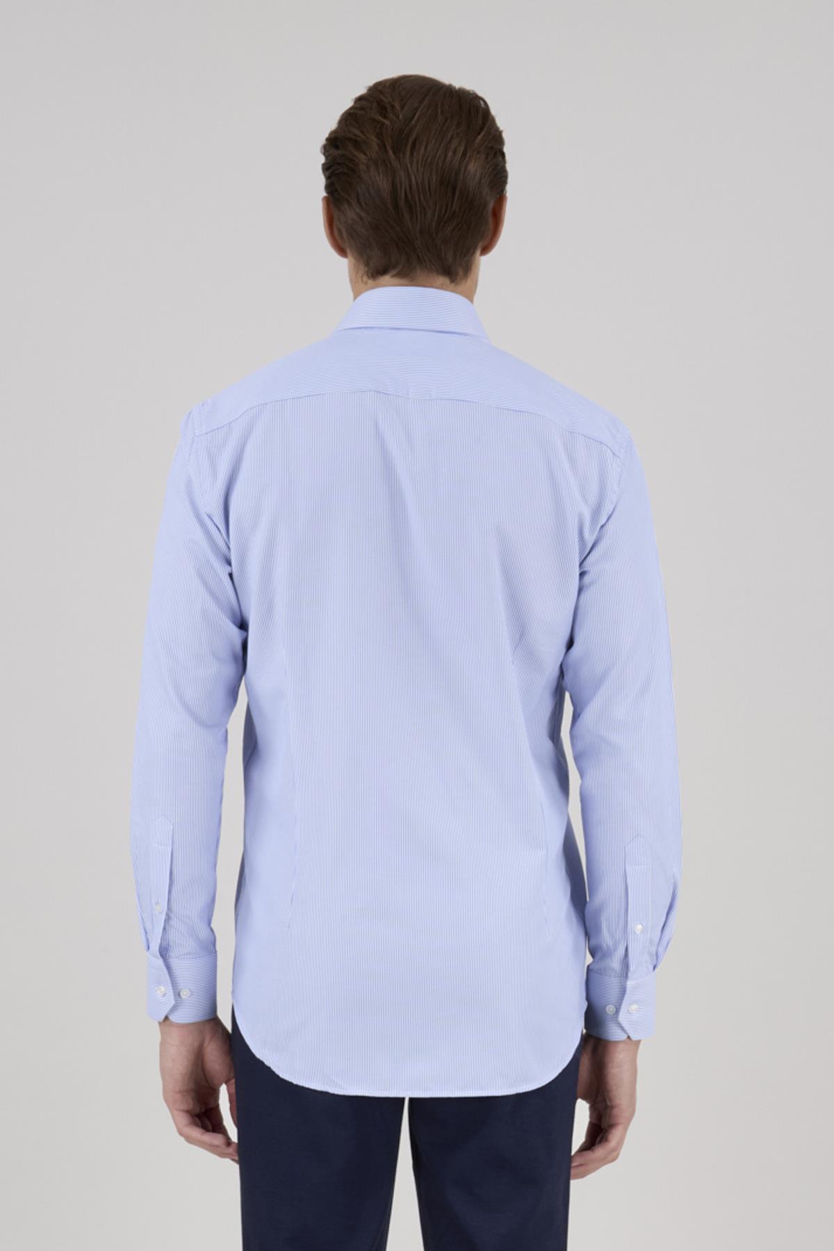Erkek Slim Fit Çizgili Açık Lacivert Gömlek