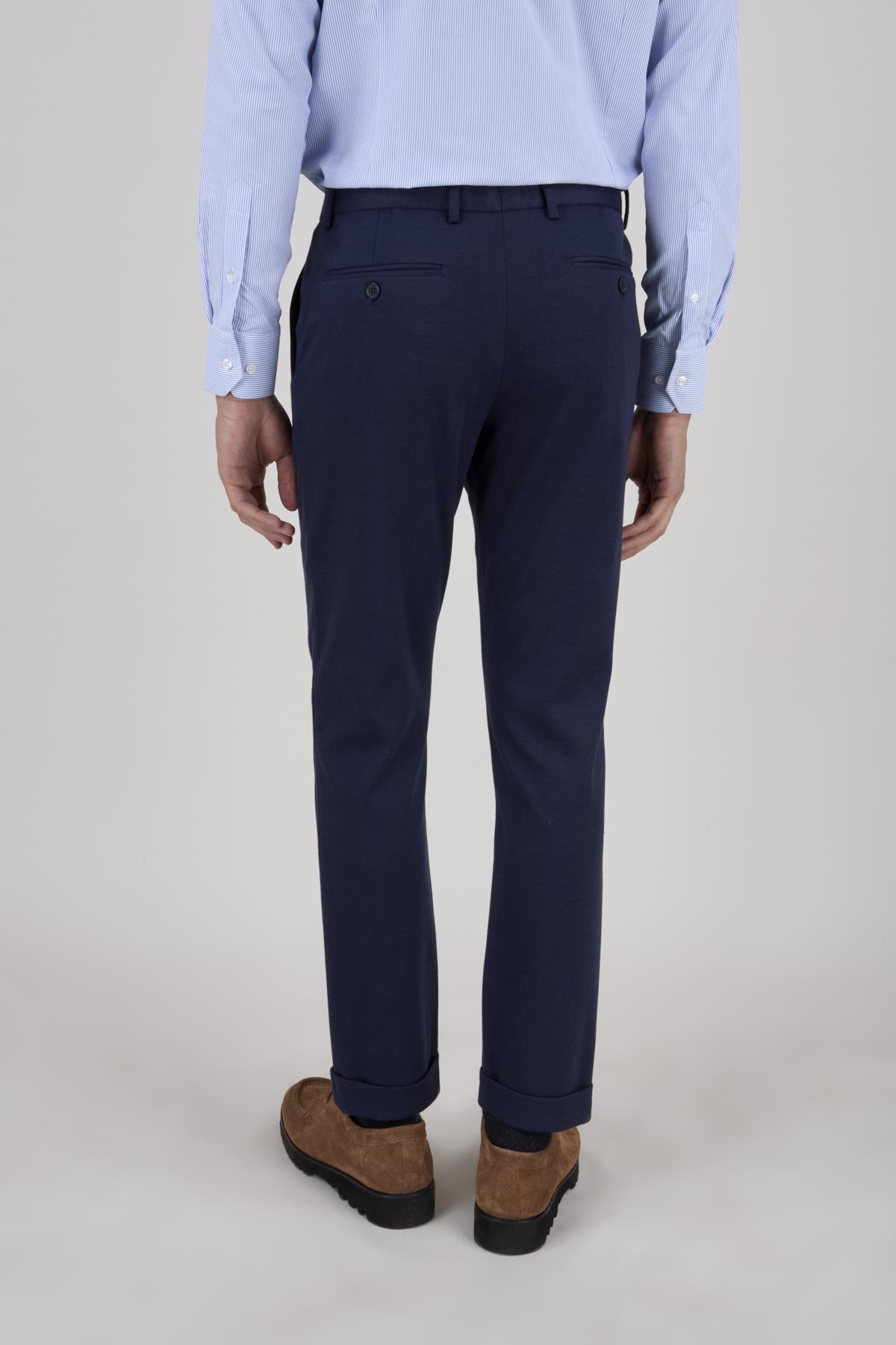 Erkek Açık Lacivert Slim Fit Bağcıklı Pantolon