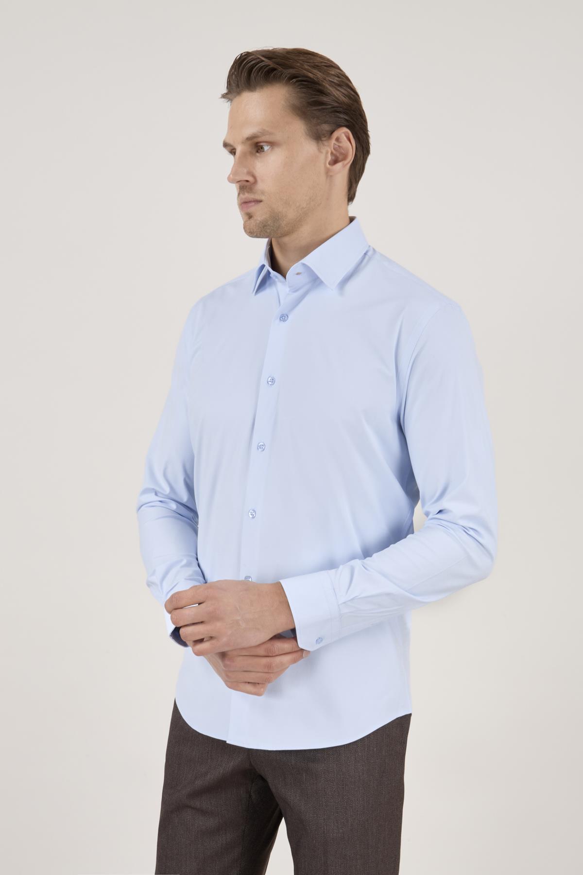 Erkek Slim Fit Açık Mavi Gömlek