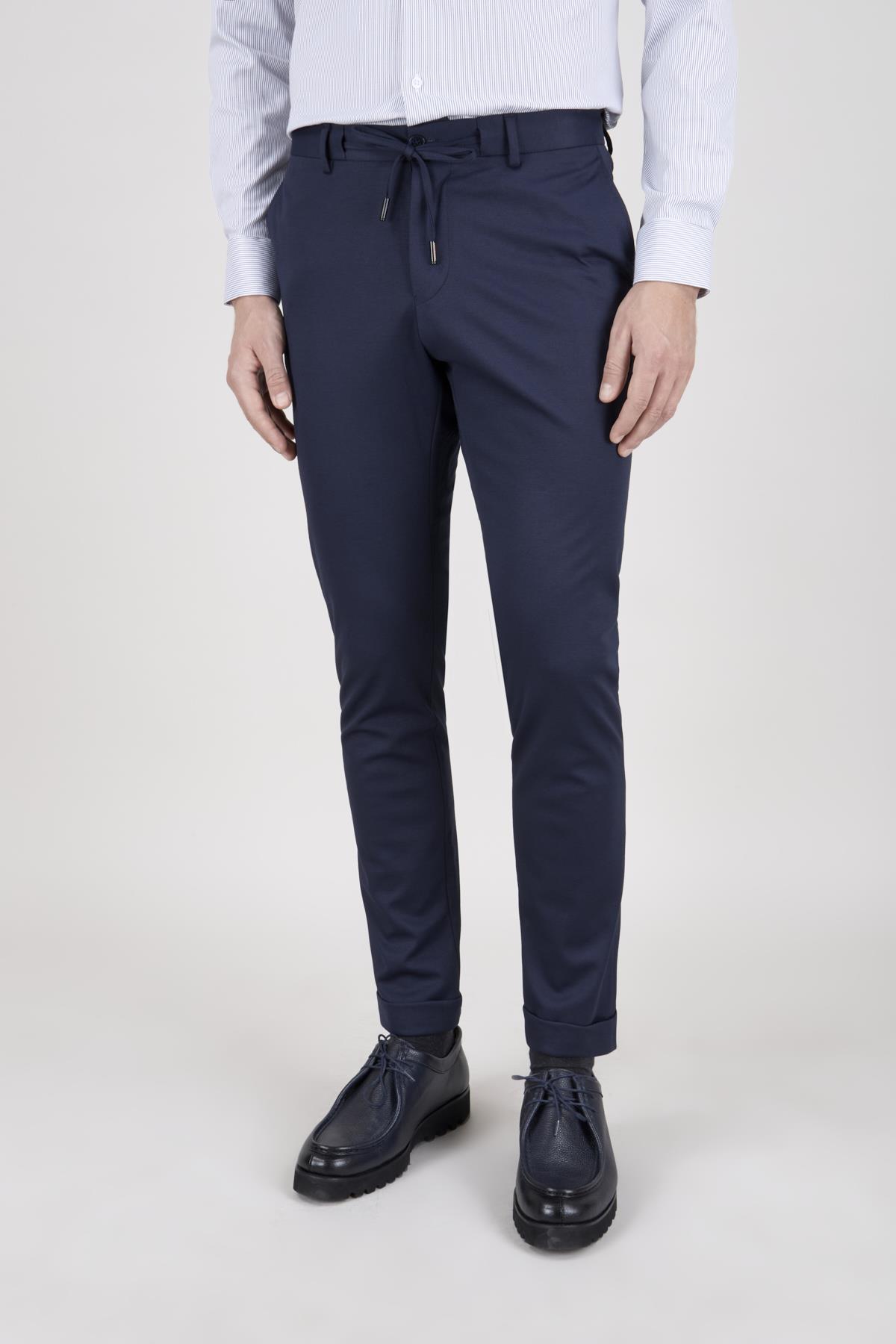 Erkek Slim Fit Mono Yaka Açık Lacivert Yarım Astar Takım Elbise