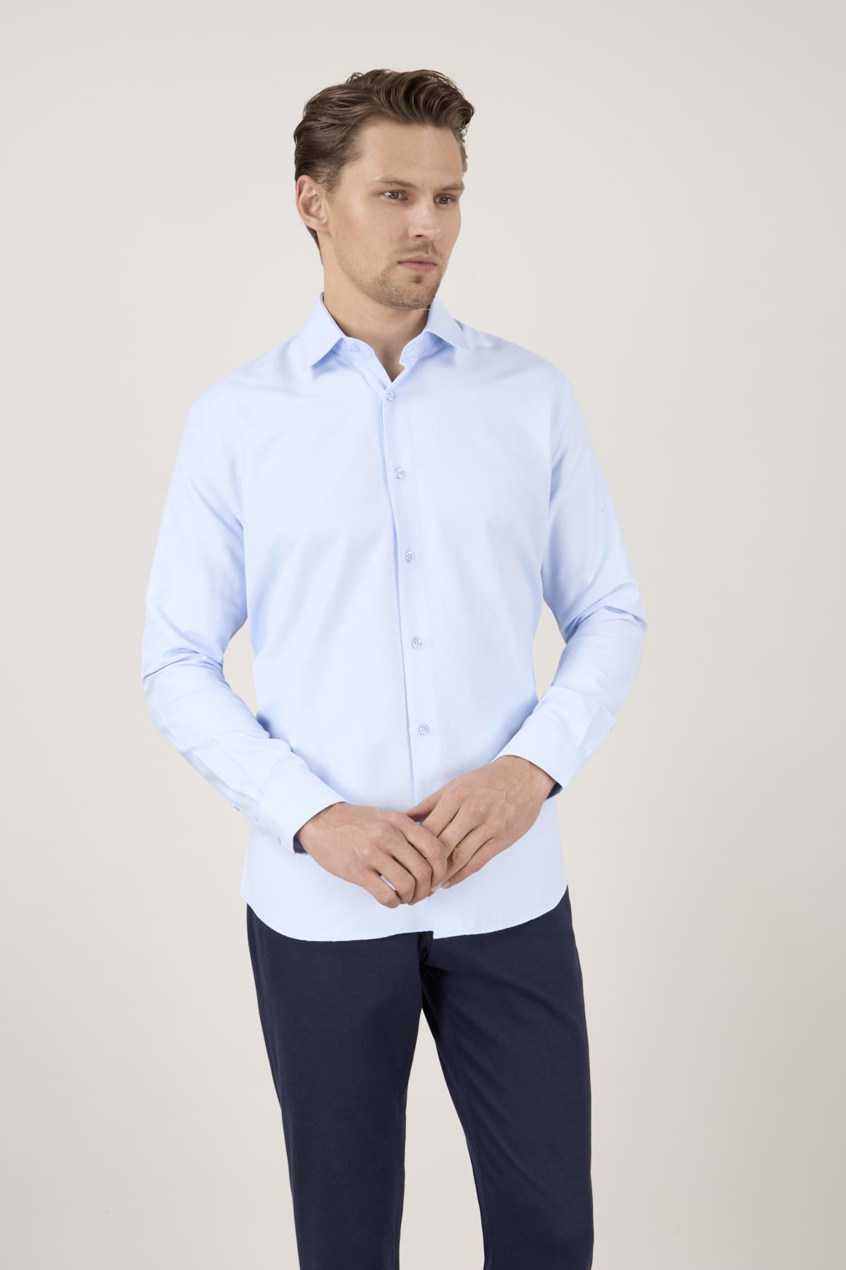 Erkek Slim Fit Açık Mavi Gömlek