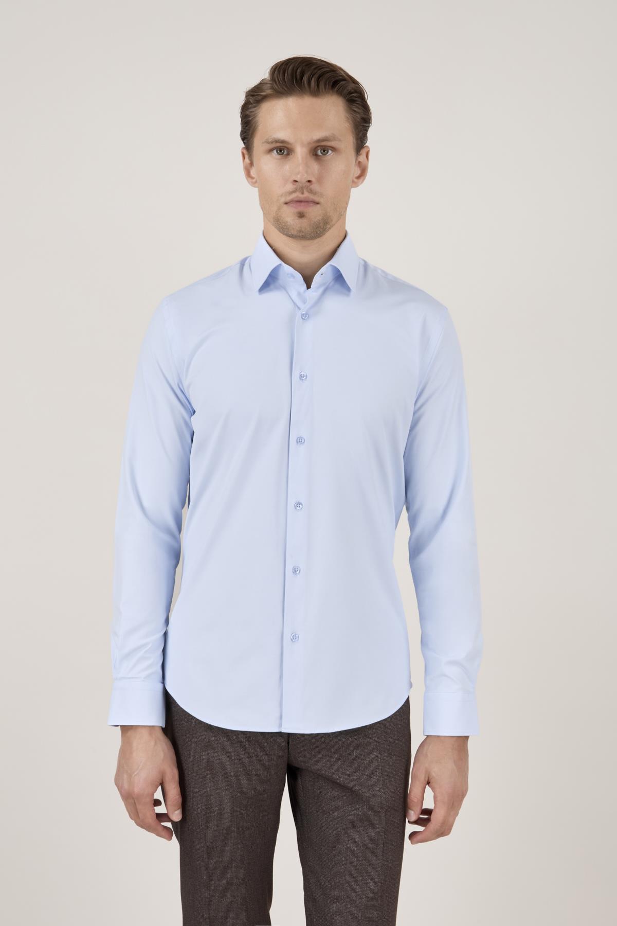 Erkek Slim Fit Açık Mavi Gömlek