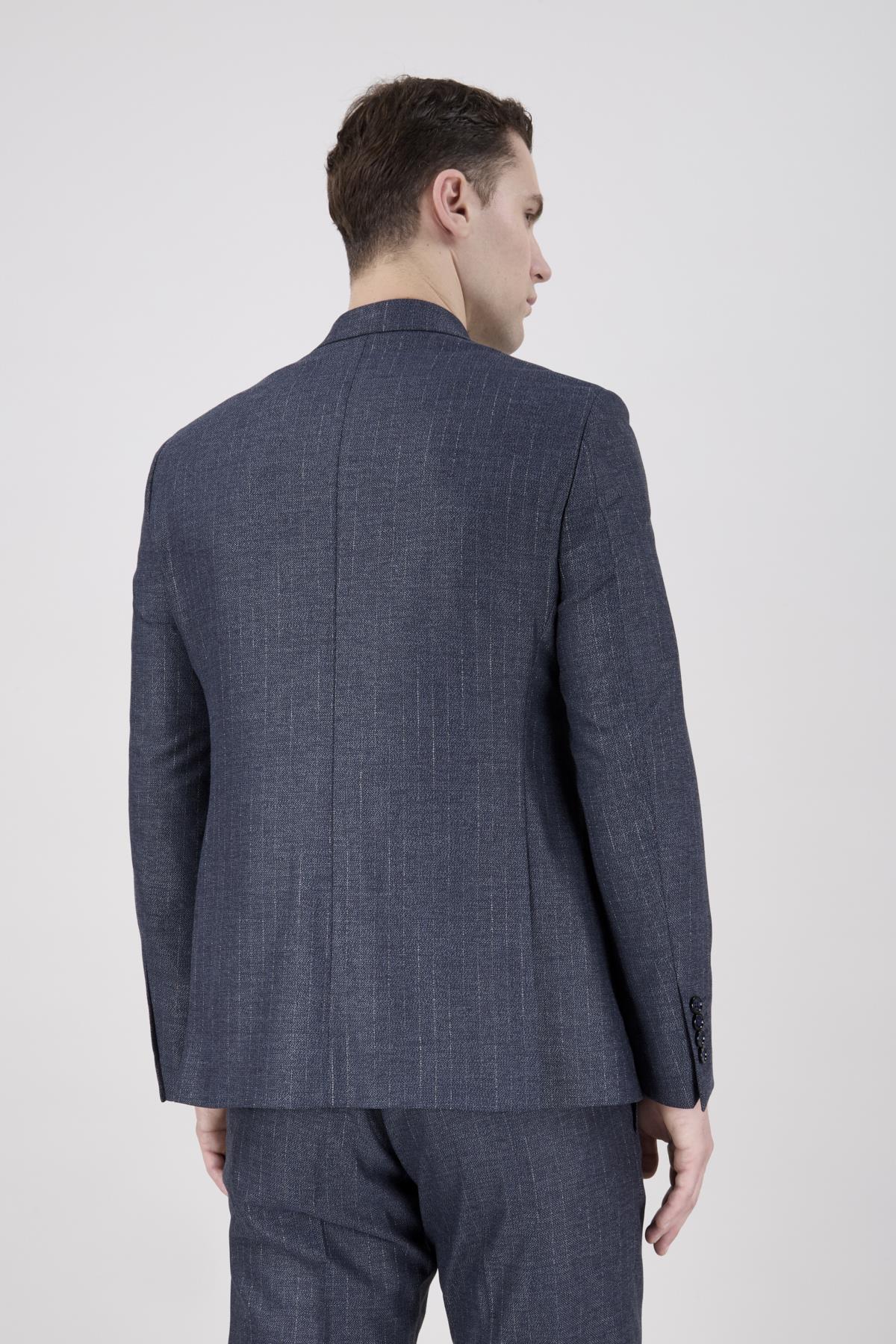 Erkek Slim Fit Sivri Yaka Açık Lacivert Kruvaze Model Takım Elbise