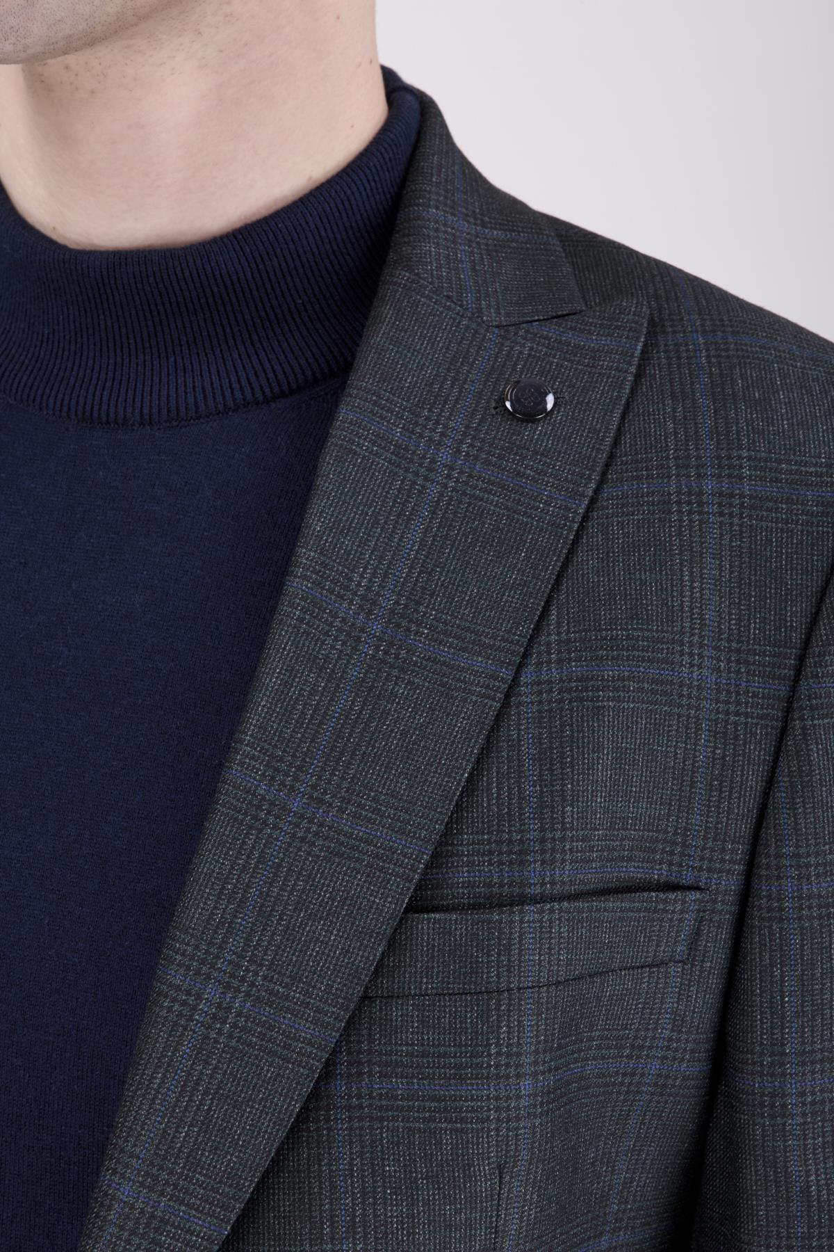 Erkek Slim Fit Sivri Yaka Antrasit Ceket