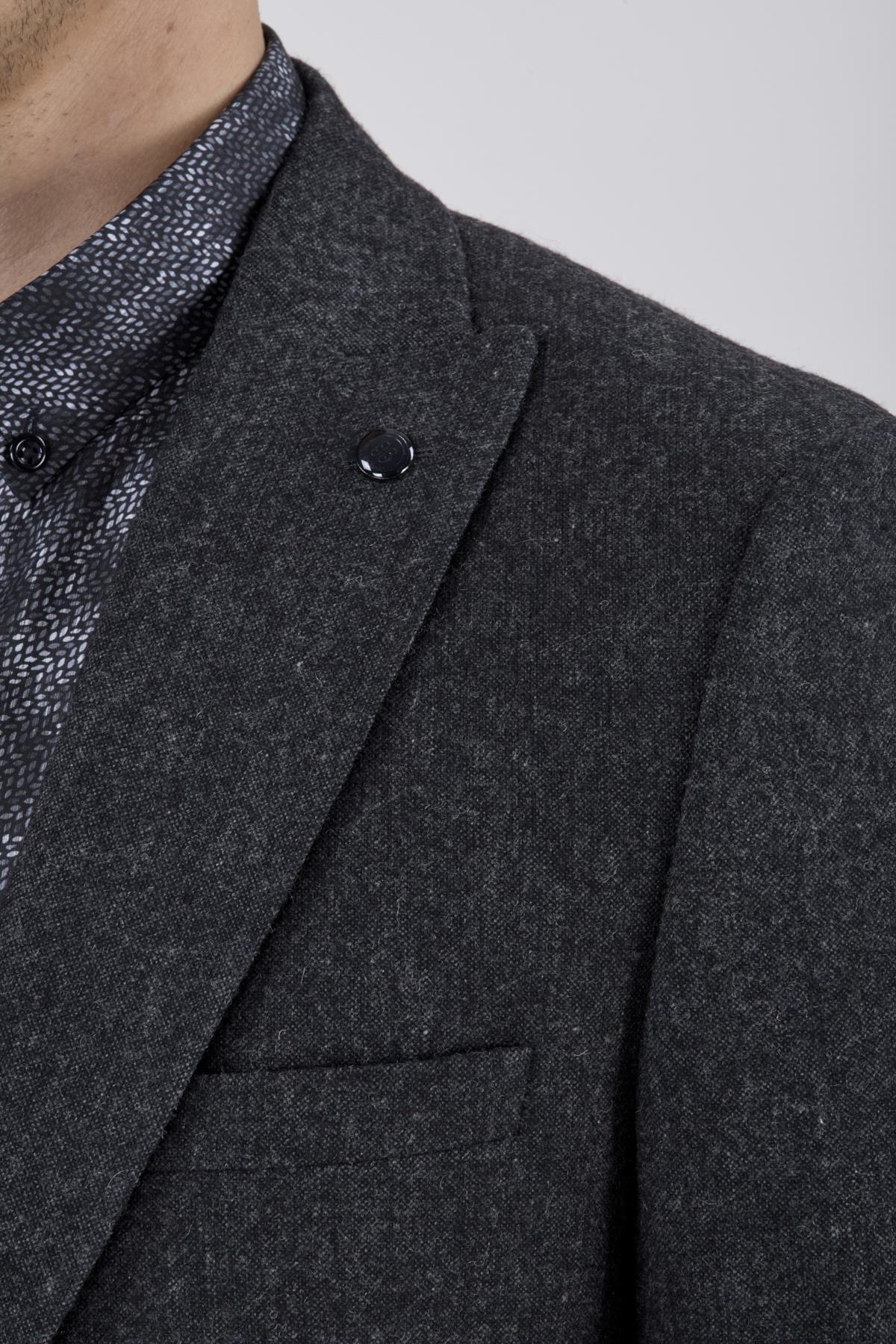 Erkek Slim Fit Mono Yaka Ekose Antrasit Ekose Ceket