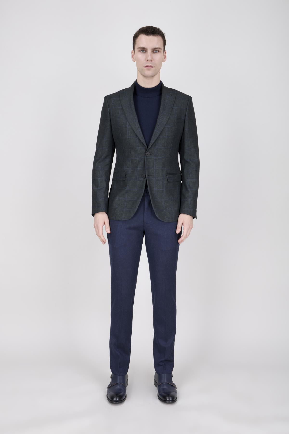 Erkek Slim Fit Sivri Yaka Antrasit Ceket