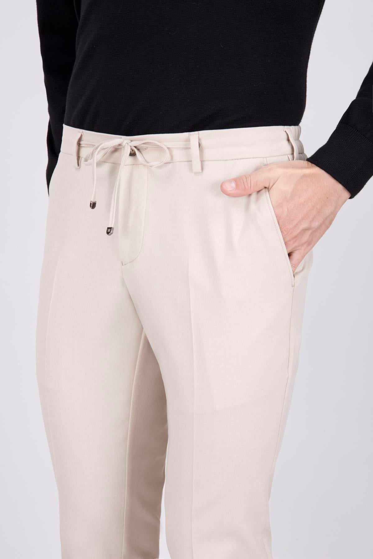 Erkek Bej Bağcıklı Casual Pantolon