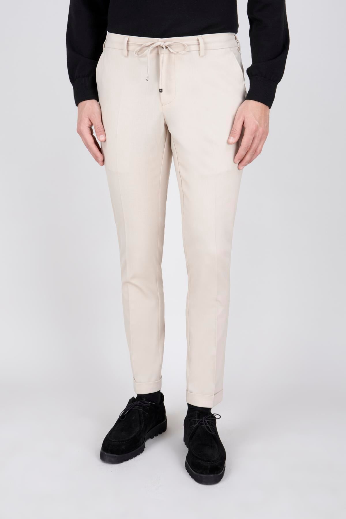 Erkek Bej Bağcıklı Casual Pantolon