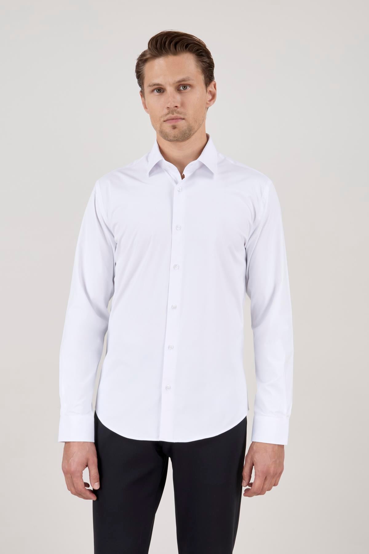 Erkek Slim Fit Beyaz Gömlek