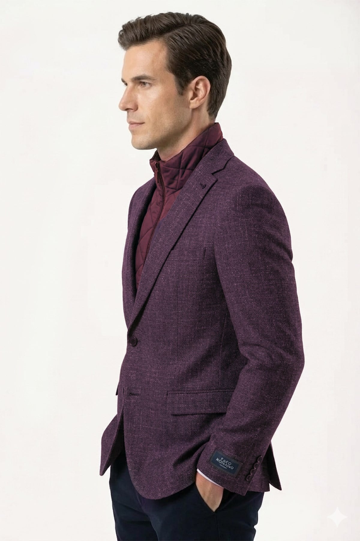 Erkek Slim Fit Mono Yaka Çıkarılabilir Kapitone Astarlı Bordo Ceket