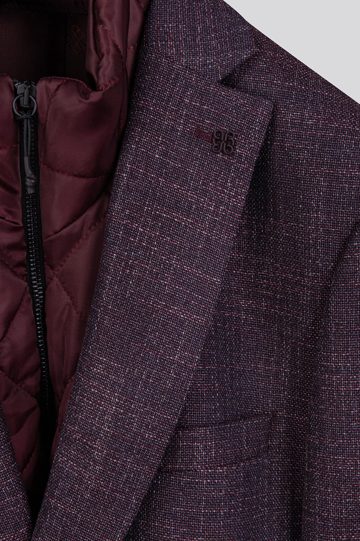 Erkek Slim Fit Mono Yaka Çıkarılabilir Kapitone Astarlı Bordo Ceket