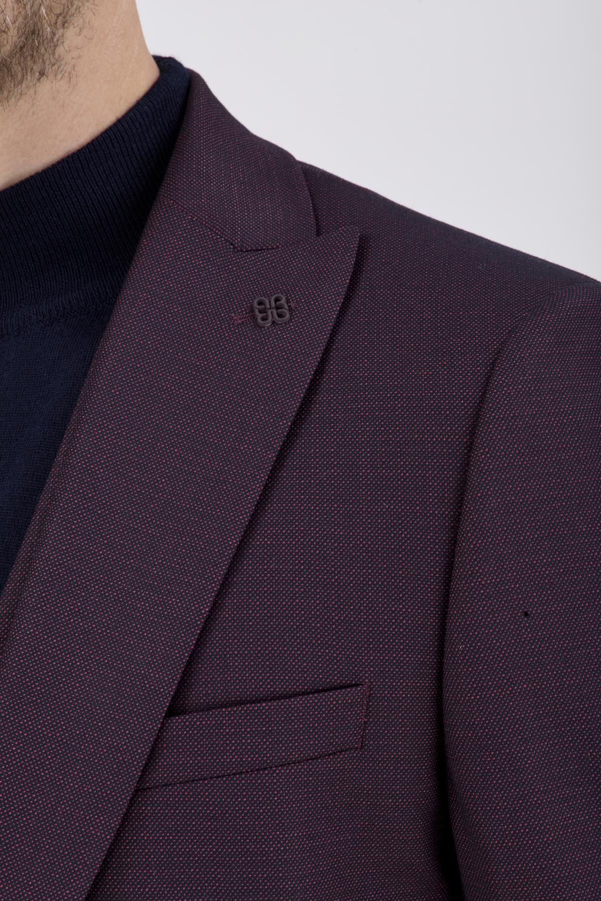 Erkek Slim Fit Sivri Yaka Bordo Yelekli Takım Elbise