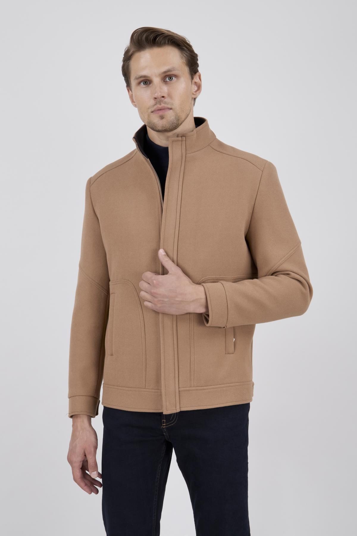 Erkek Camel Renk Kaşe Mont