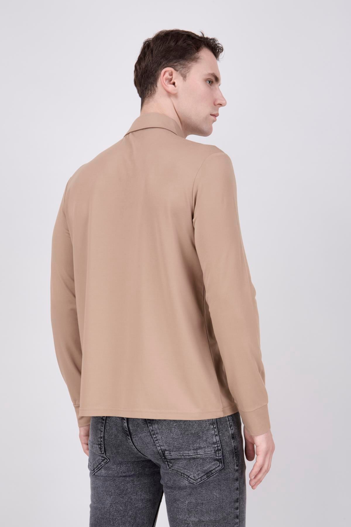 Erkek Uzun Kol Camel Polo Yaka Tişört