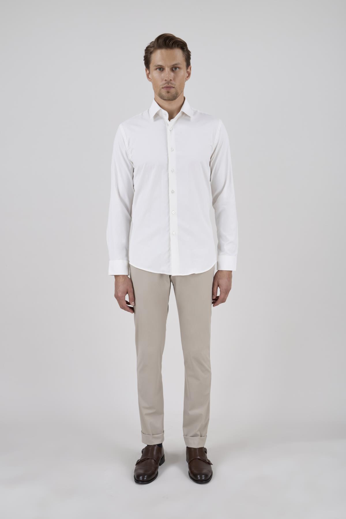 Erkek Slim Fit Ekru Gömlek