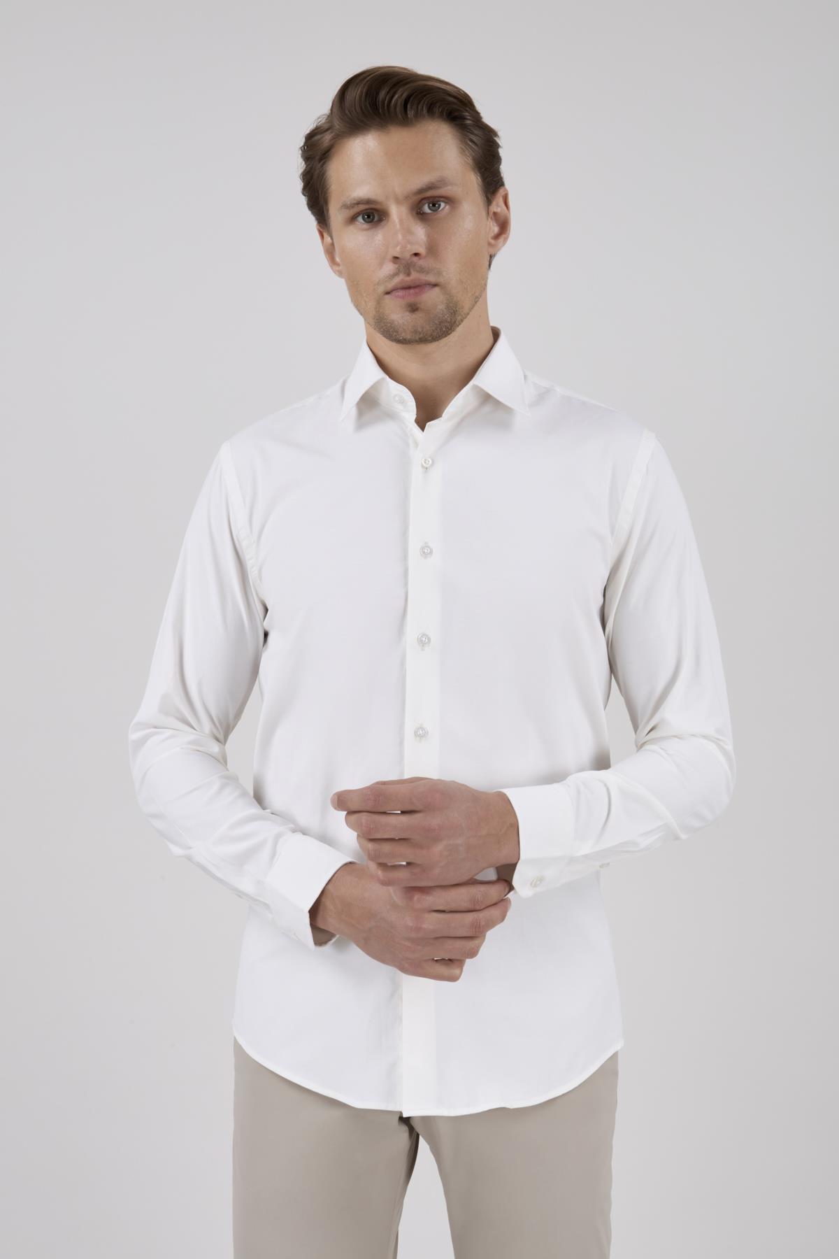 Erkek Slim Fit Ekru Gömlek