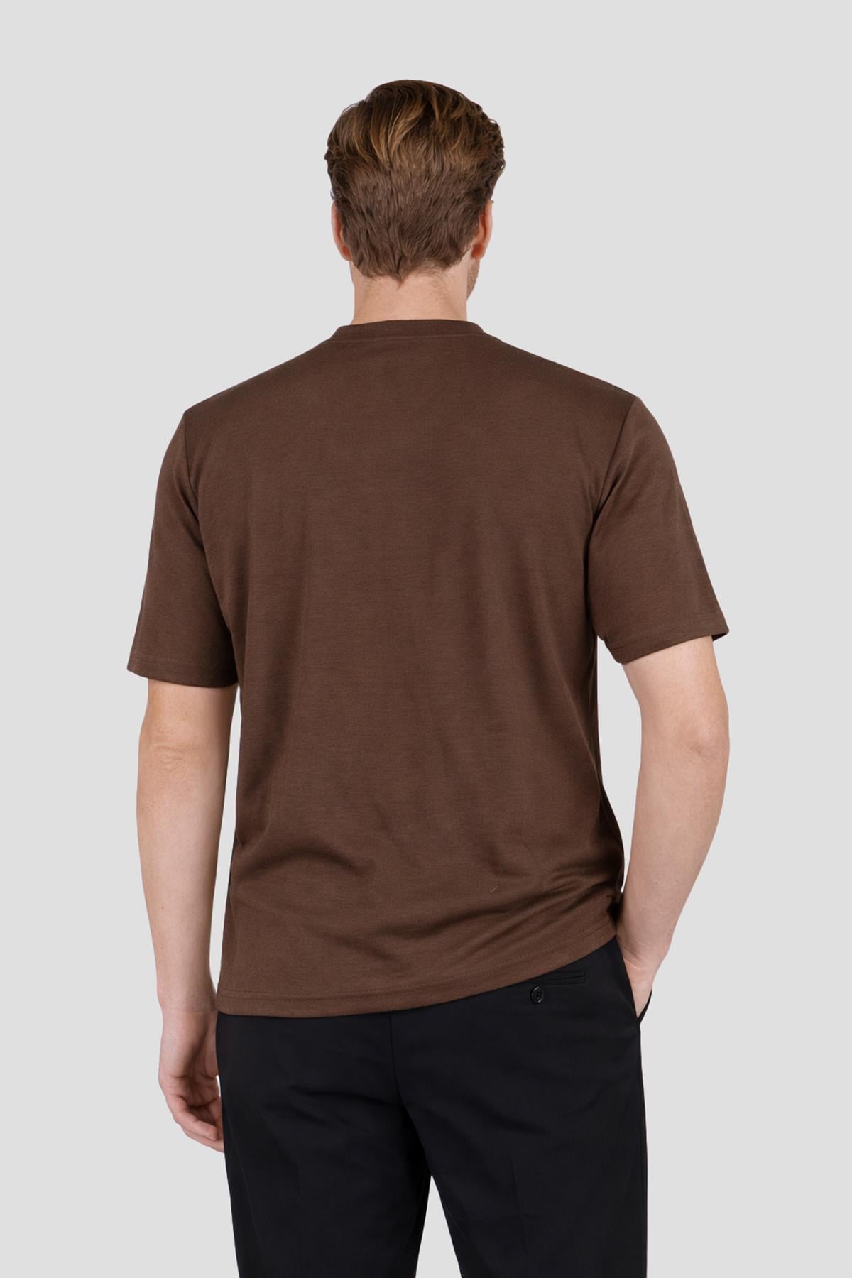Erkek Bisiklet Yaka Kahverengi Tişört