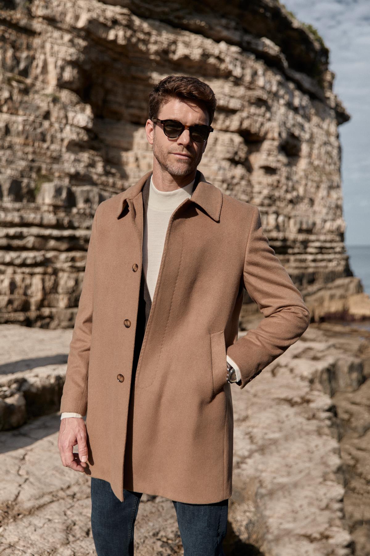 Erkek Camel Kaşe Kaban