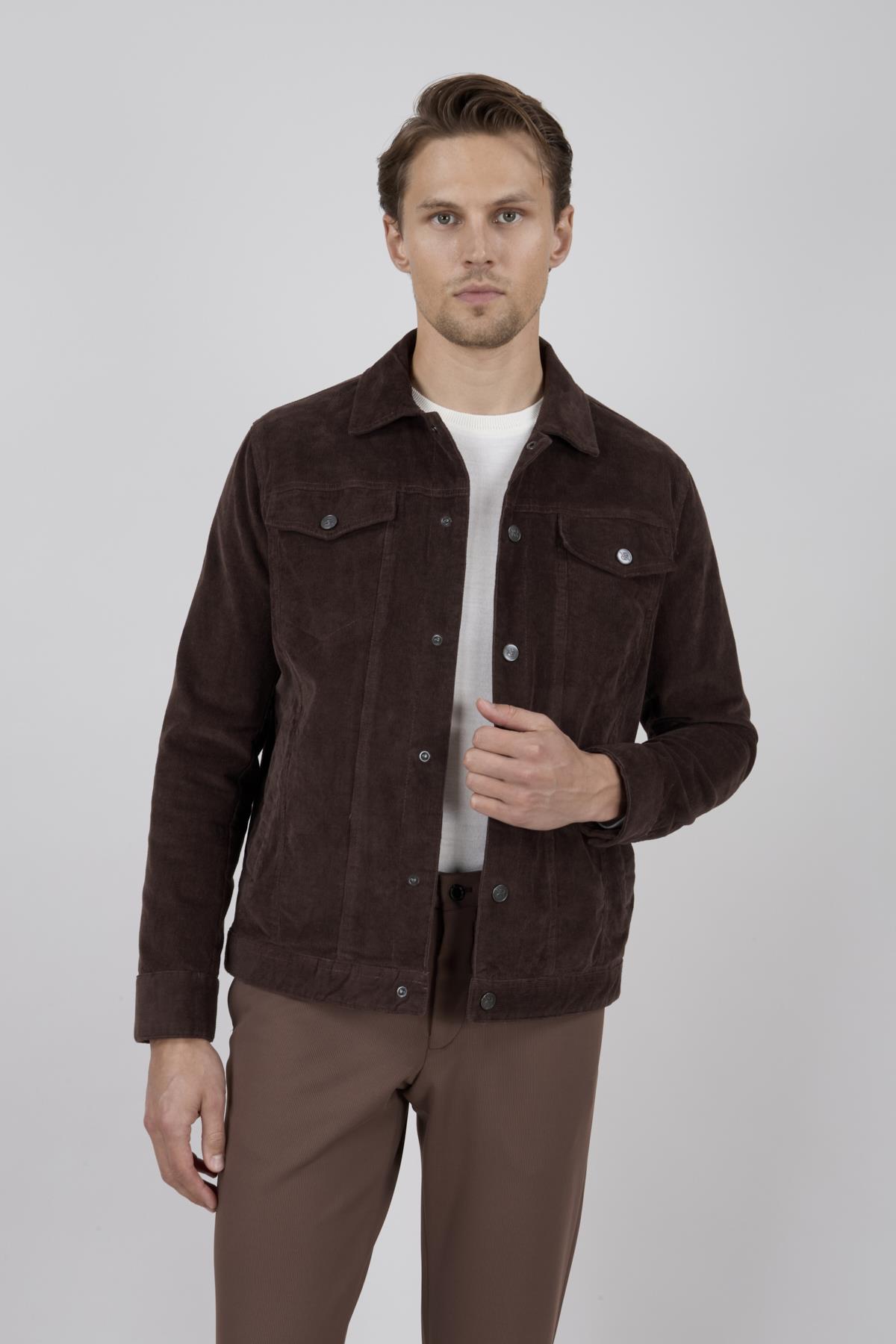 Erkek Kahverengi Kadife Casual Mont
