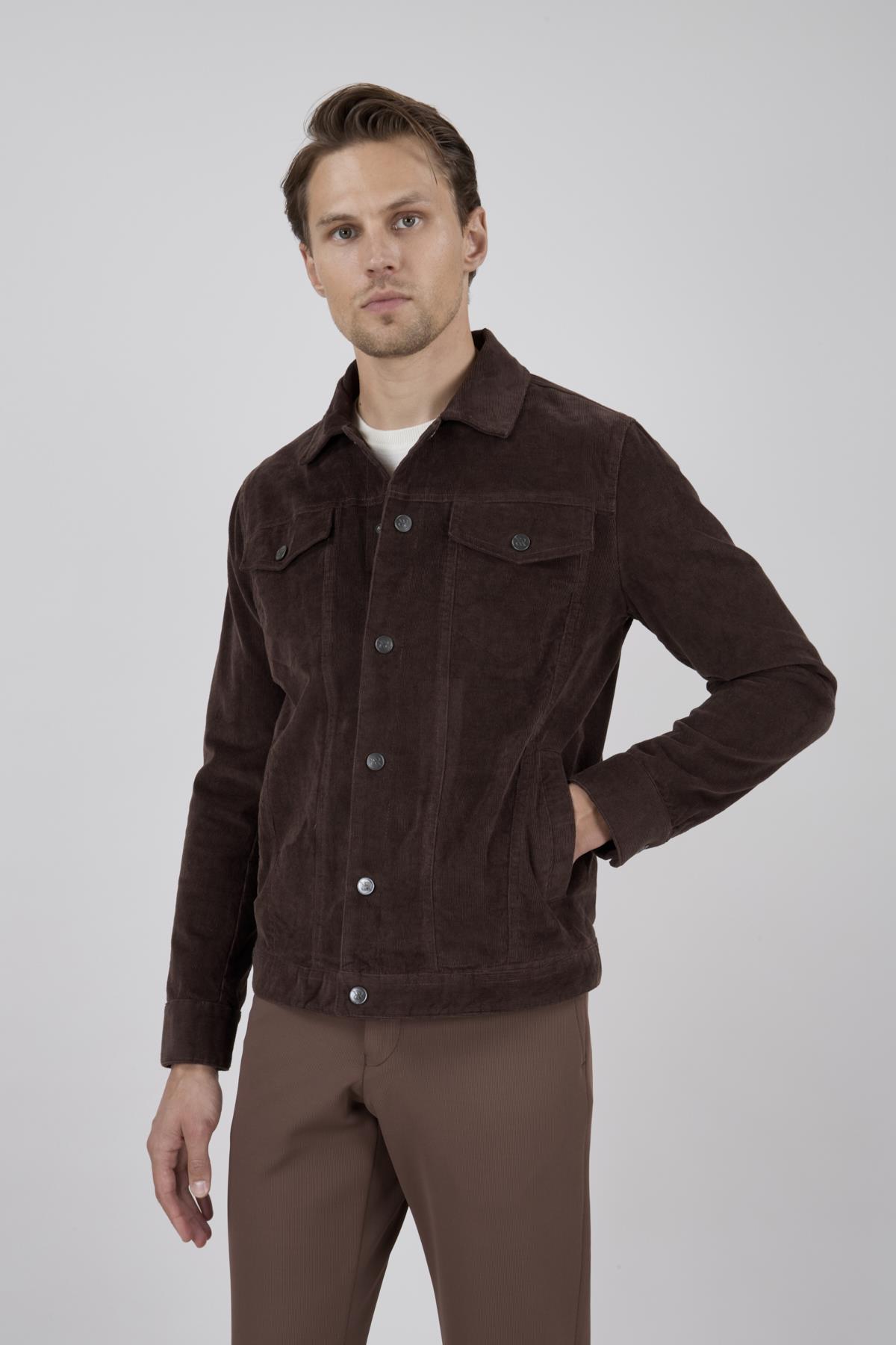 Erkek Kahverengi Kadife Casual Mont