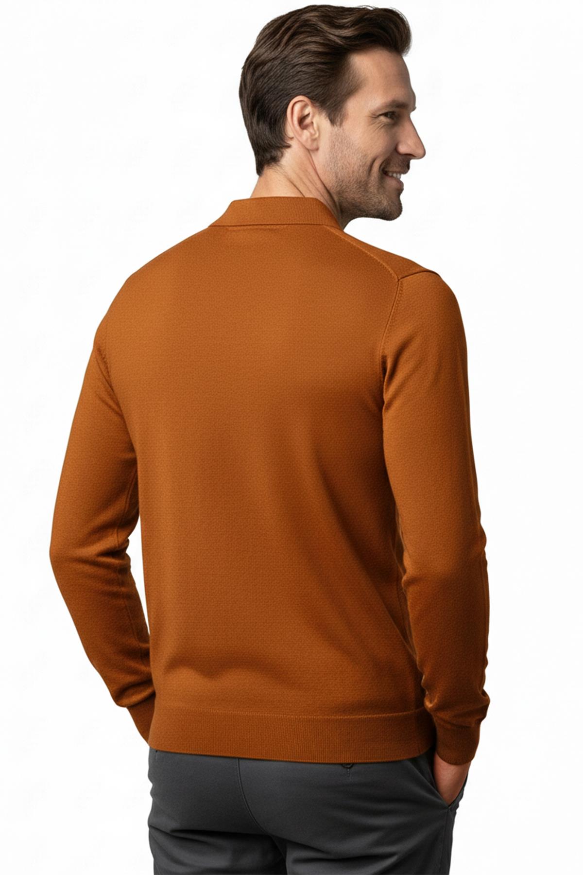 Erkek Kiremit Renk Polo Yaka Triko Kazak