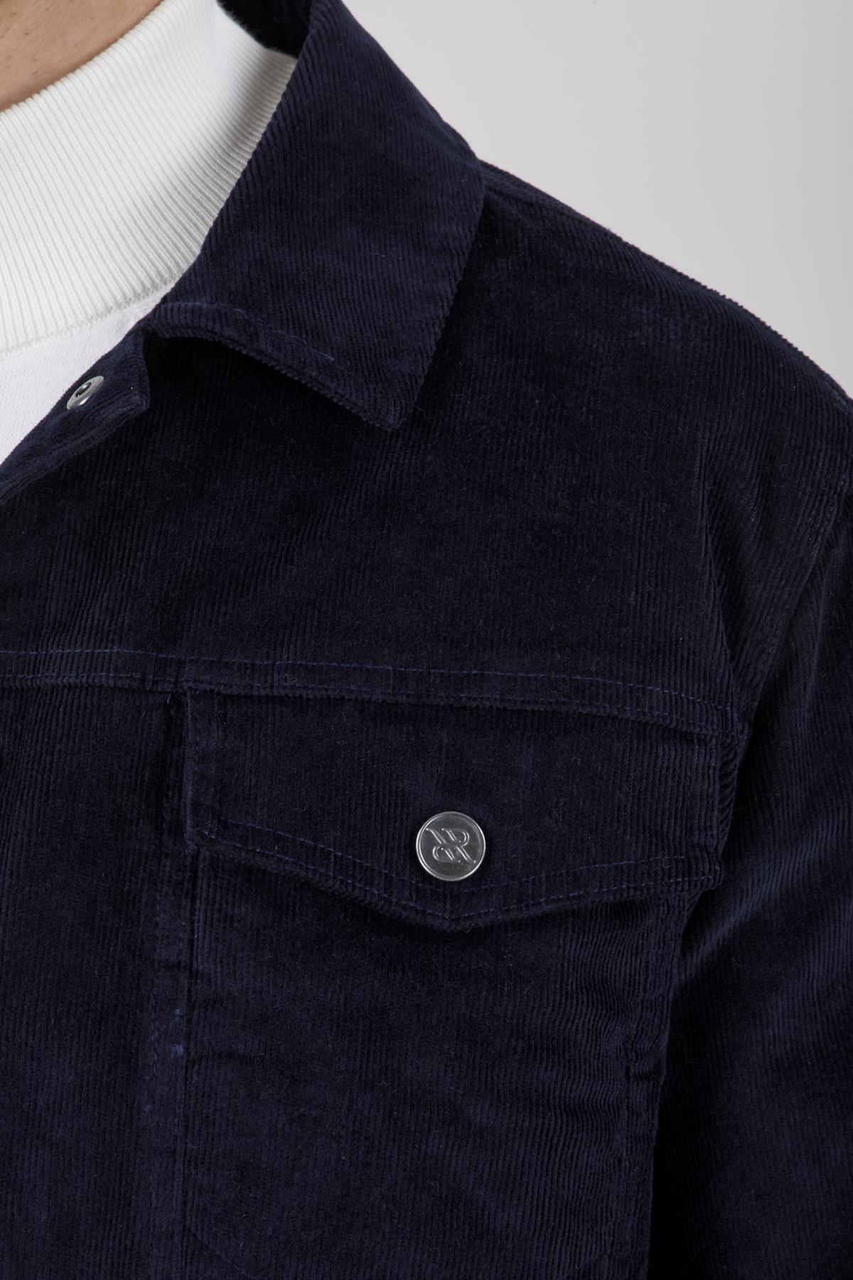 Erkek Lacivert Kadife Casual Mont