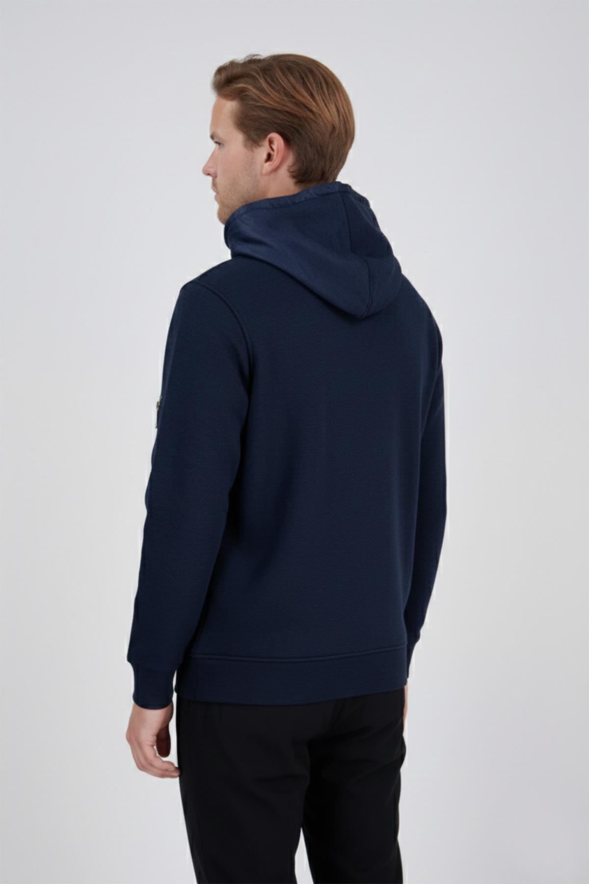 Erkek Lacivert Kapüşonlu Sweatshırt
