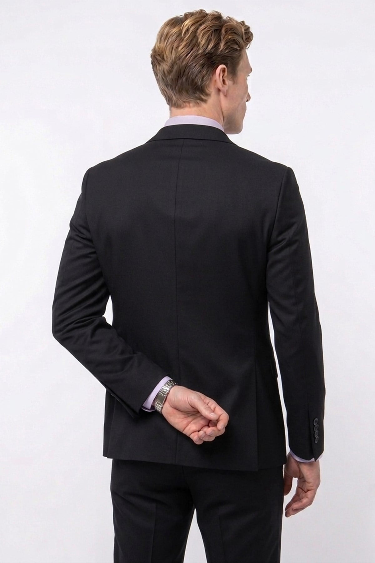 Erkek Regular Fit Mono Yaka Çımalı Siyah Takım Elbise