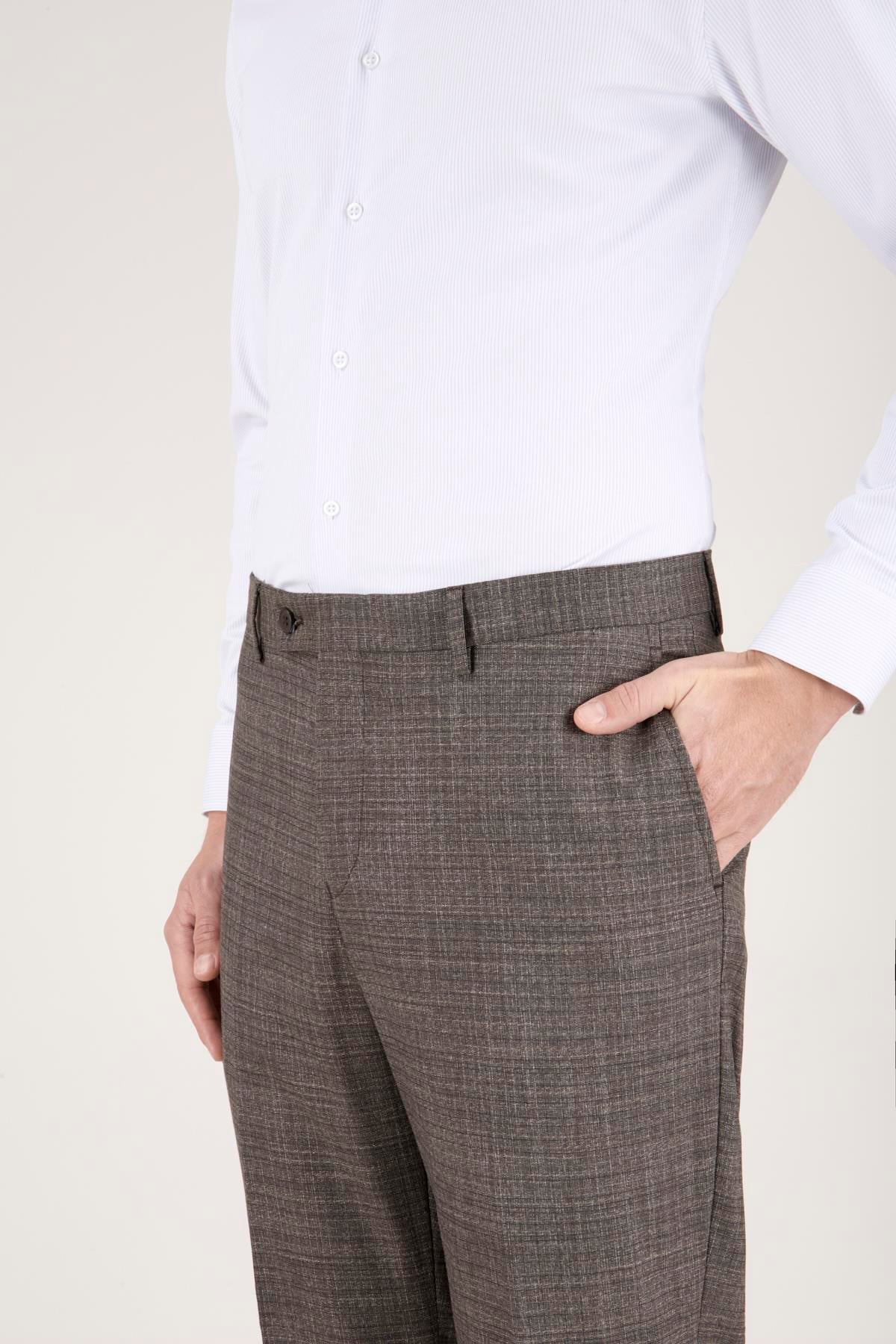 Erkek Regular Fit Mono Yaka Kahverengi Takım Elbise