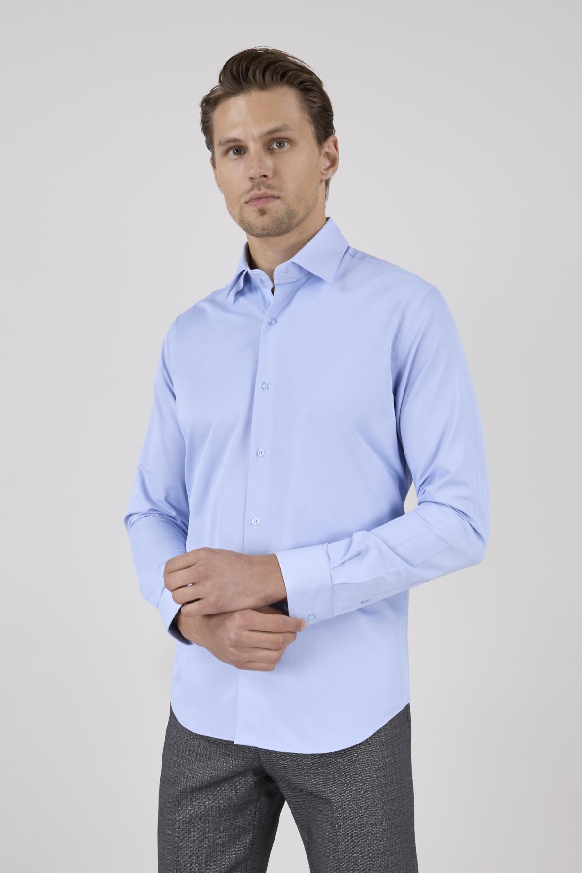 Erkek Slim Fit Açık Mavi Gömlek