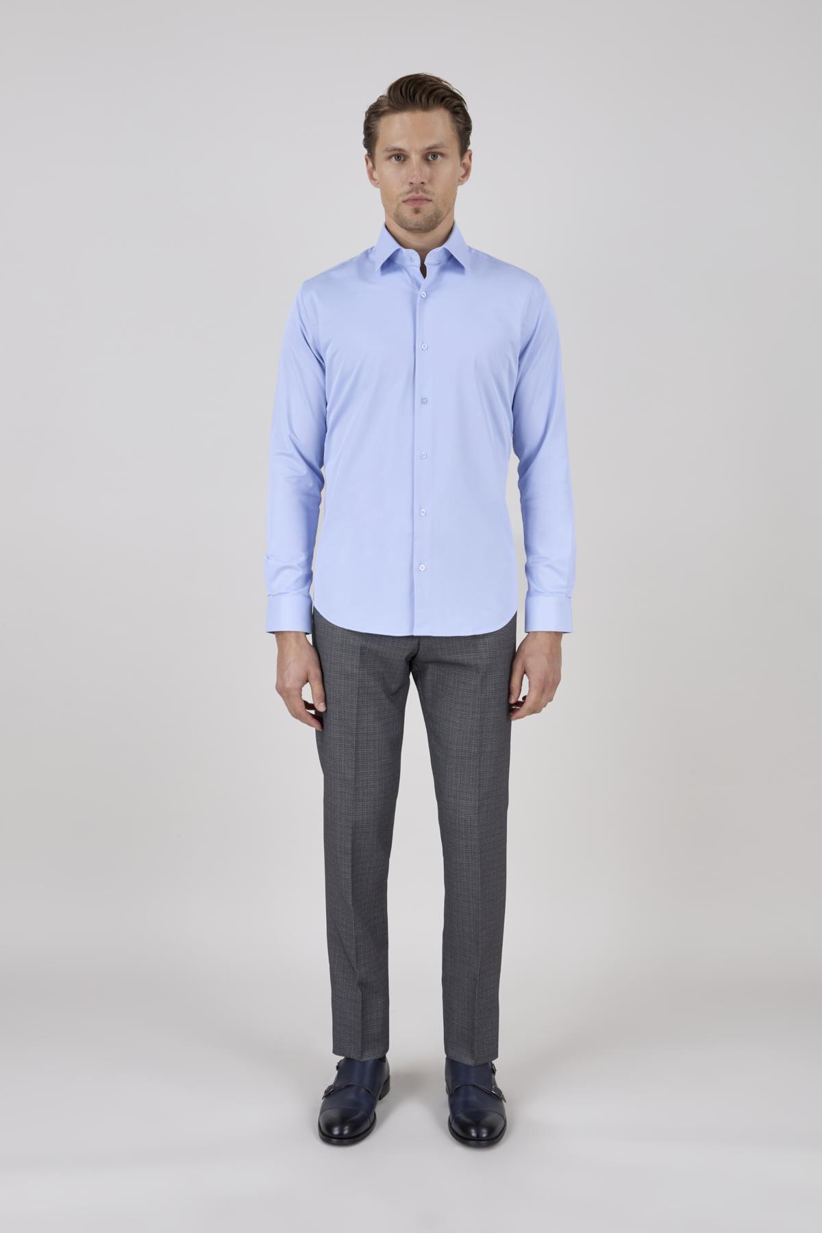 Erkek Slim Fit Açık Mavi Gömlek