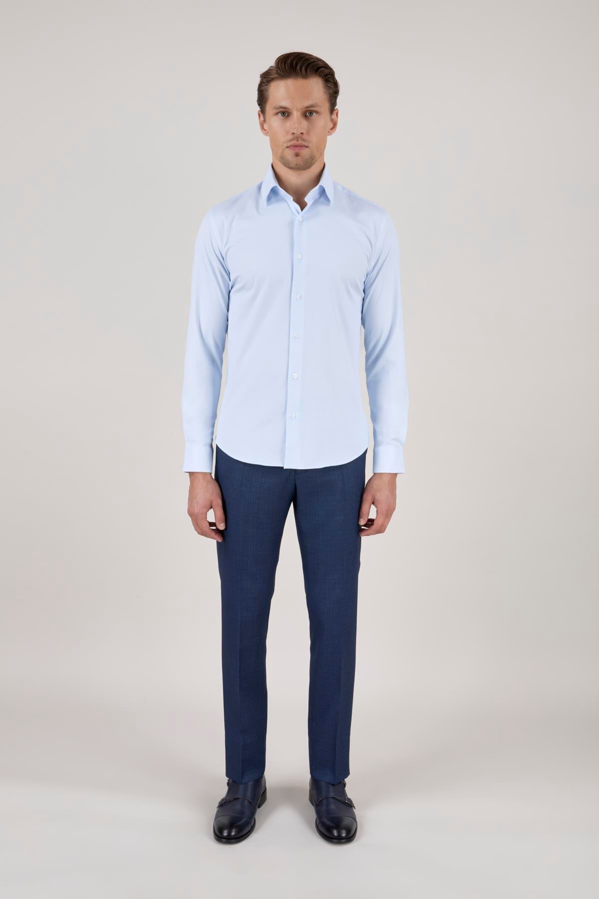 Erkek Slim Fit Açık Mavi Gömlek