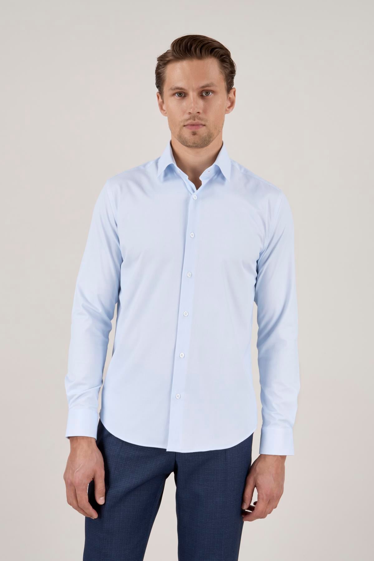 Erkek Slim Fit Açık Mavi Gömlek