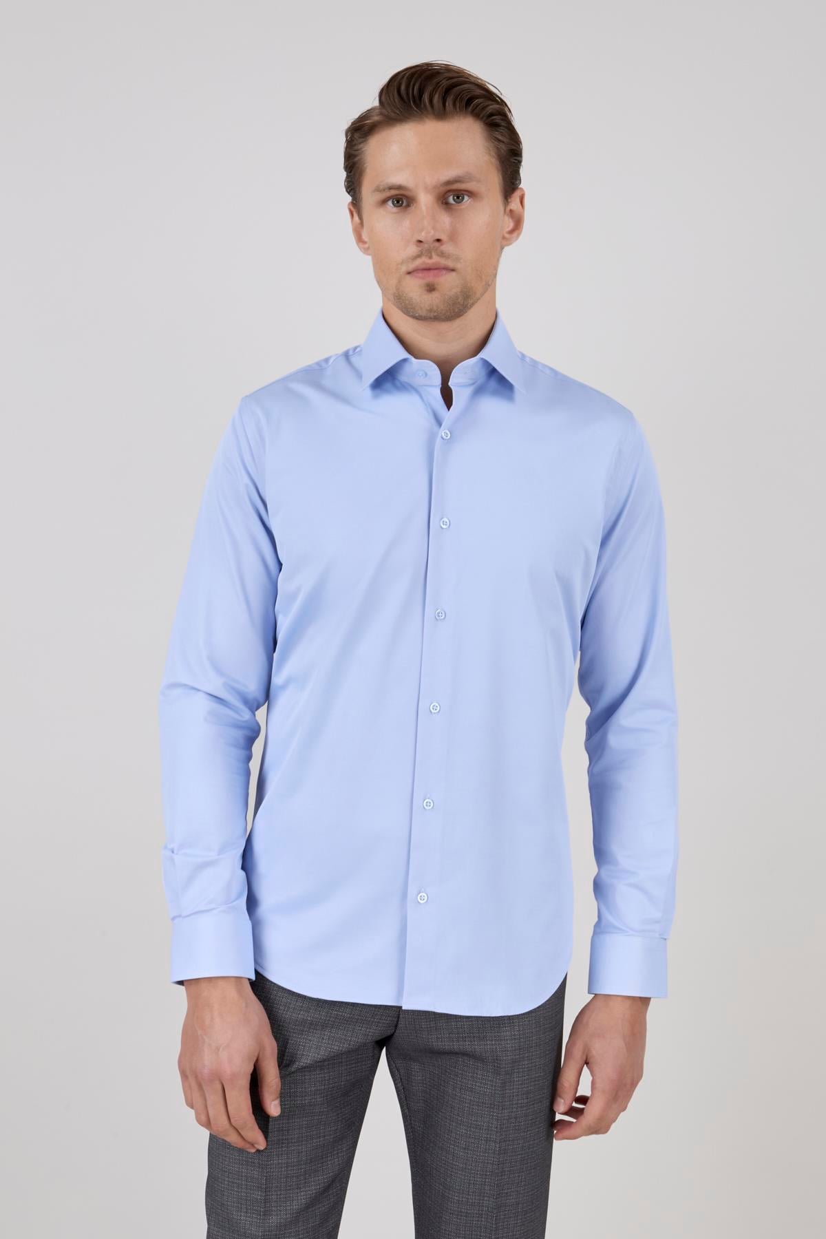 Erkek Slim Fit Açık Mavi Gömlek