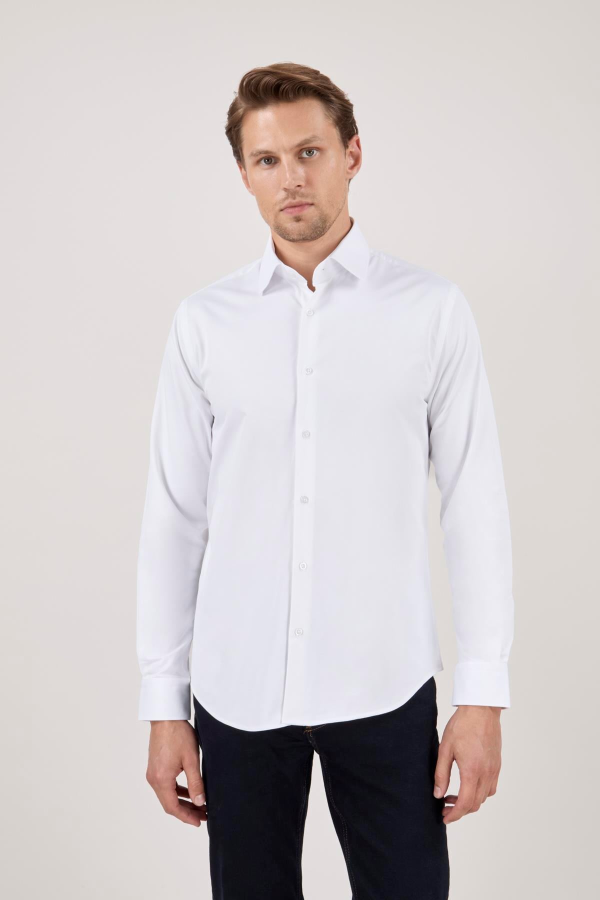 Erkek Slim Fit Beyaz Gömlek