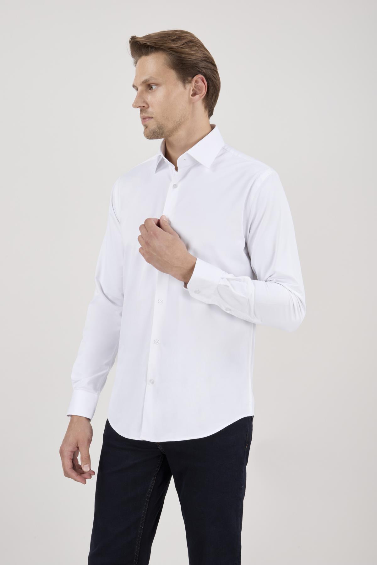 Erkek Slim Fit Beyaz Gömlek