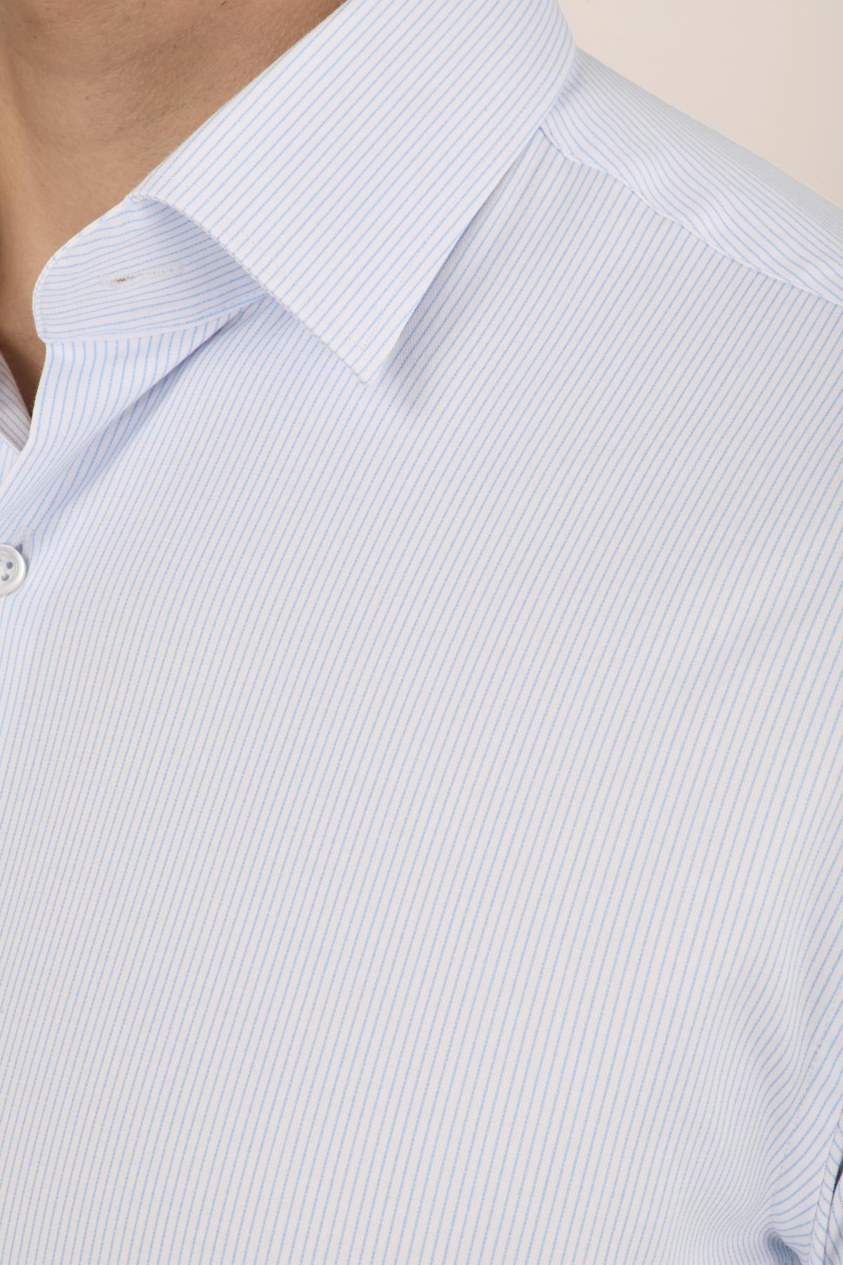Erkek Slim Fit Çizgili Açık Mavi Gömlek