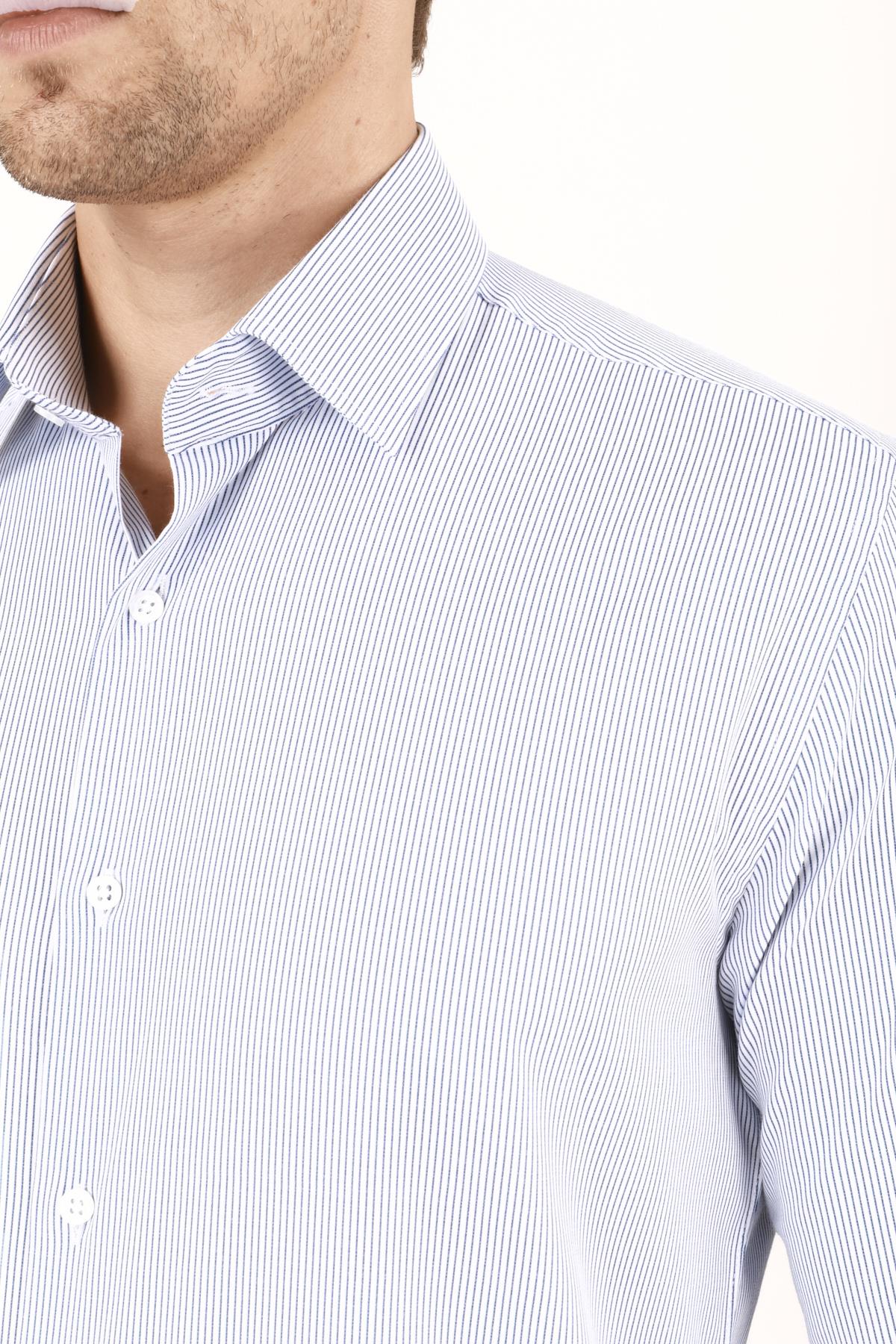 Erkek Slim Fit Çizgili Lacivert Gömlek