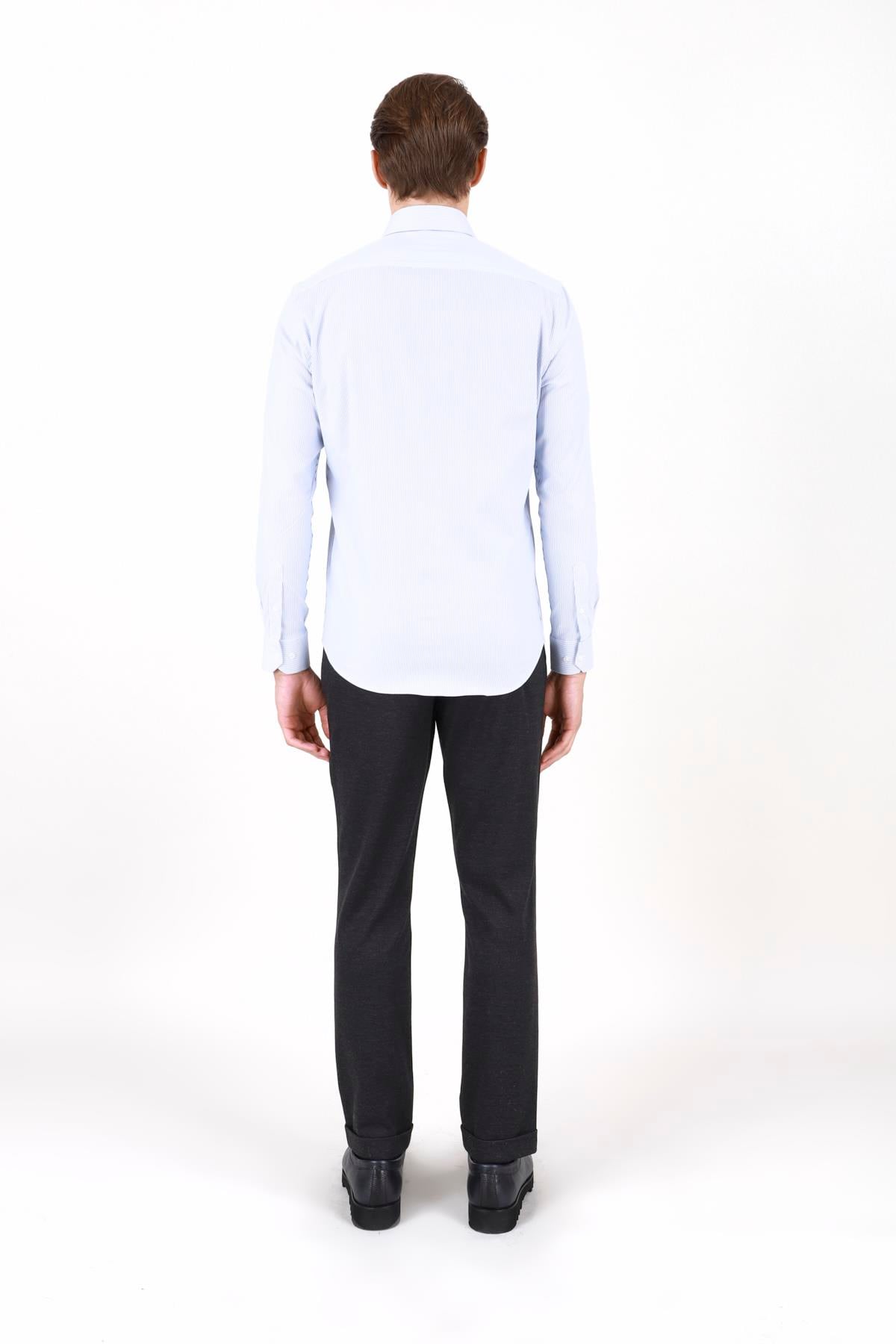 Erkek Slim Fit Çizgili Lacivert Gömlek
