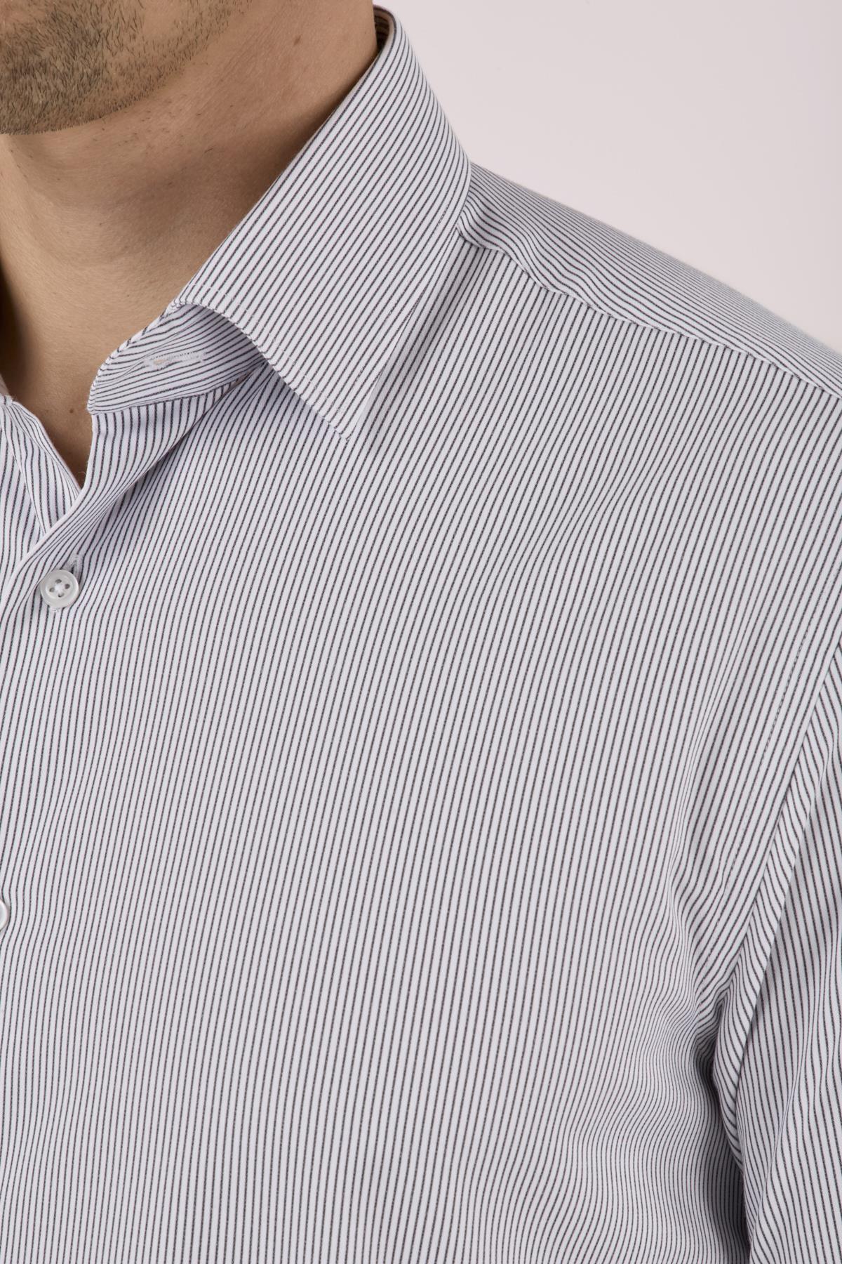 Erkek Slim Fit Çizgili Siyah Gömlek