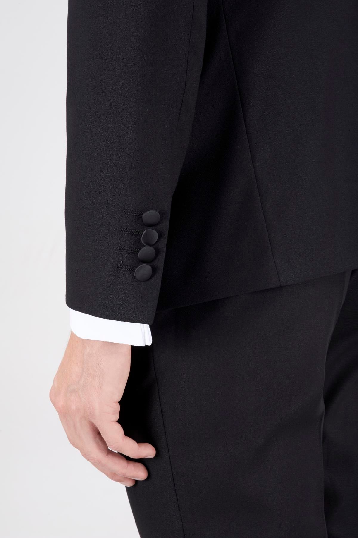 Erkek Slim Fit Damatlık Smokin Şal Yaka Siyah Yelekli Takım Elbise